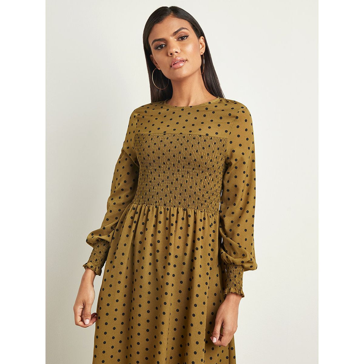 Styli Spot Long Sleeves Maxi Dress with Shirred Bust-women-clothing-dresses-image-2