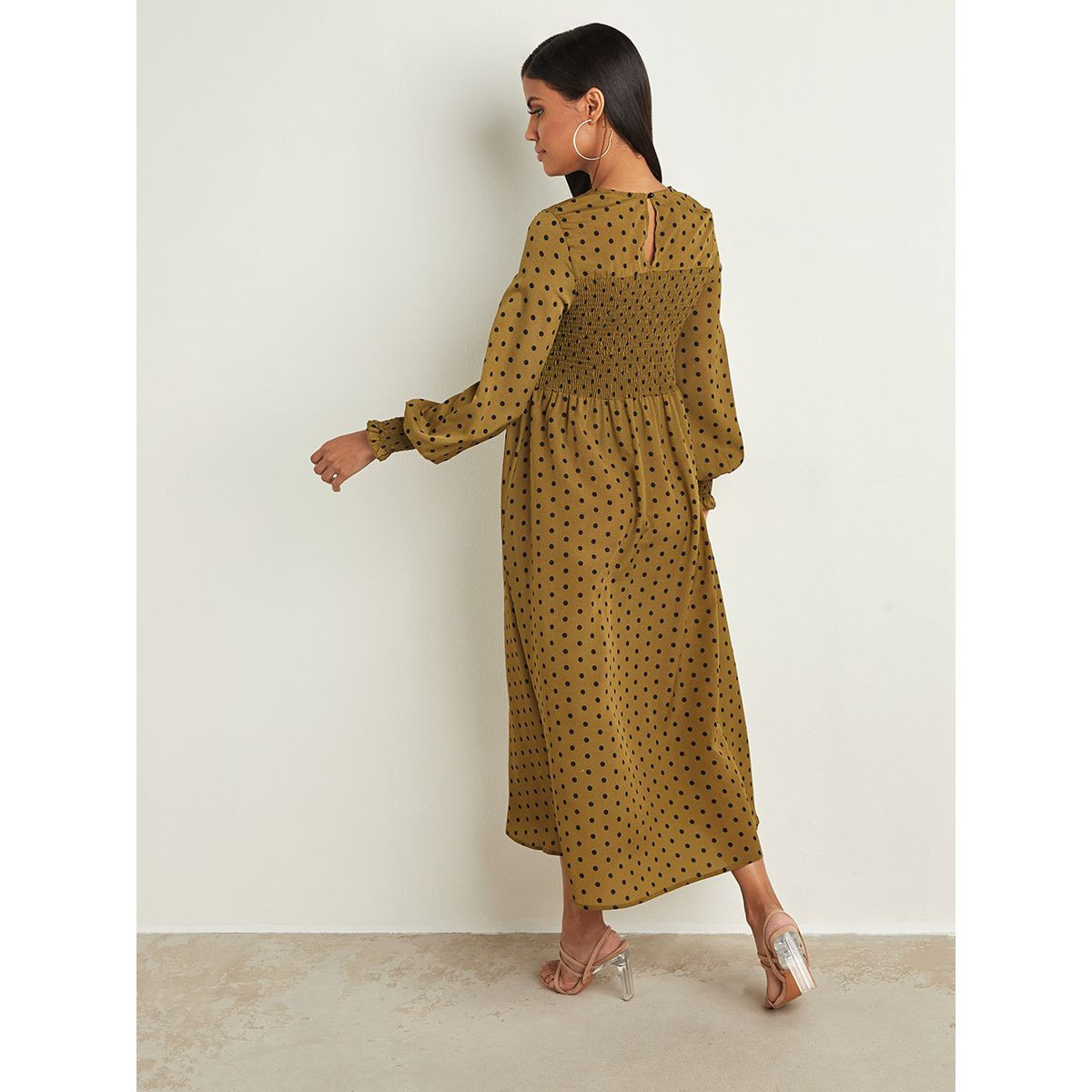 Styli Spot Long Sleeves Maxi Dress with Shirred Bust-women-clothing-dresses-image-4