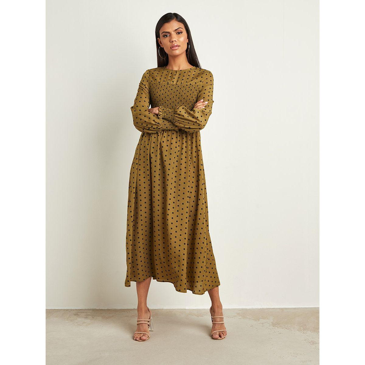 Styli Spot Long Sleeves Maxi Dress with Shirred Bust-women-clothing-dresses-image-5
