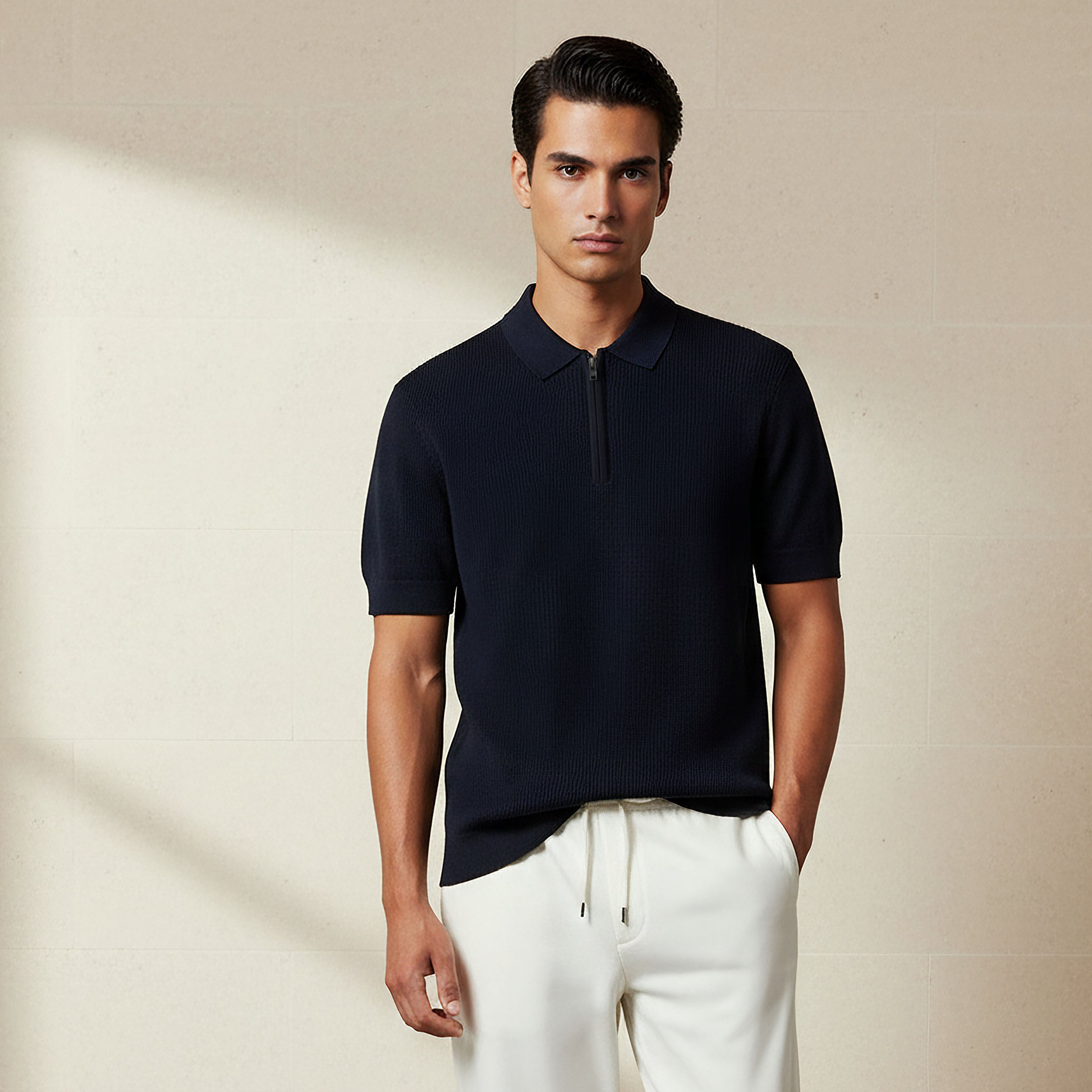 تيشيرت بولو بأكمام قصيرة بارز الملمس للرجال-men-clothing-tshirtsandpolos-polos-image-1
