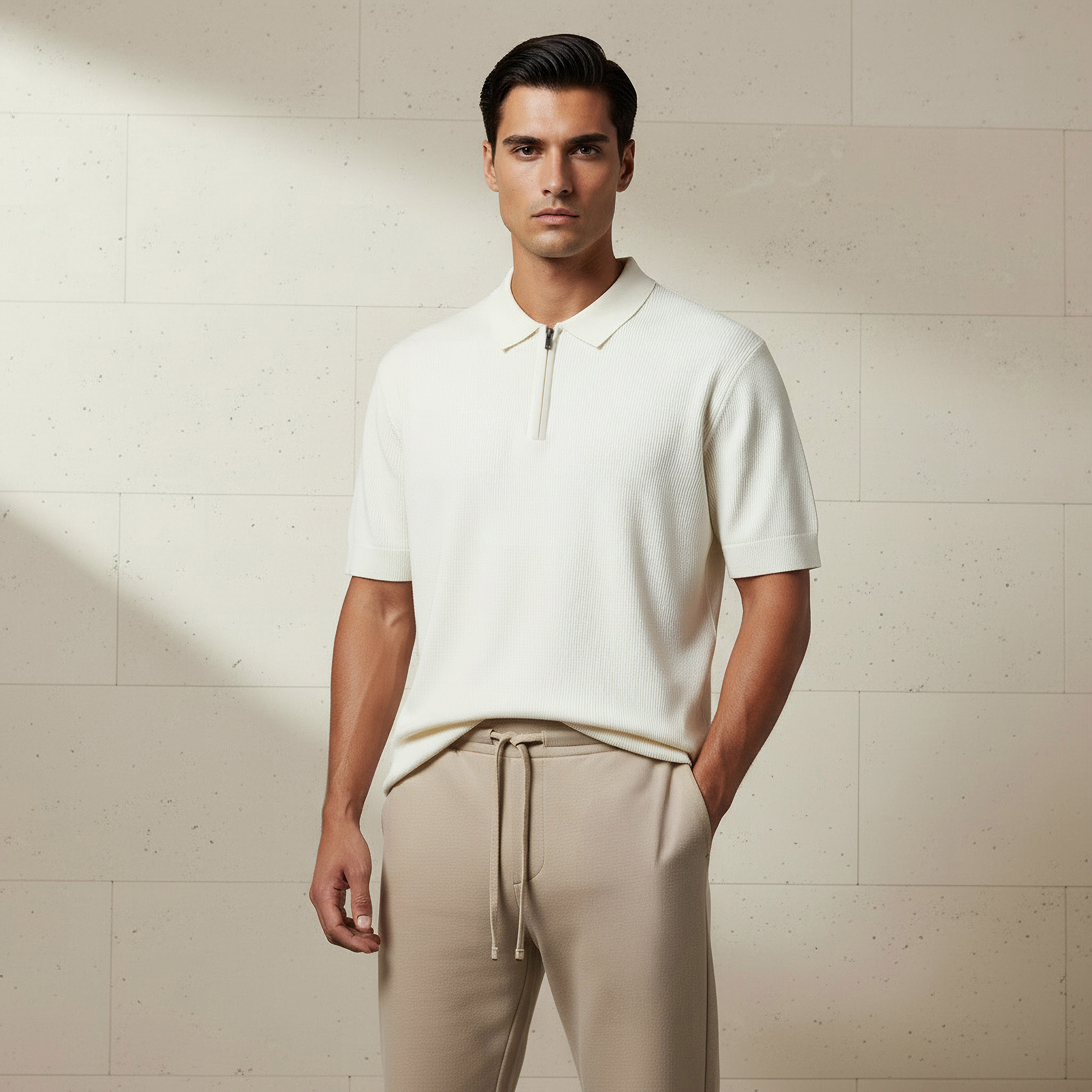 Men Short Sleeve Textured Polo T-shirt-men-clothing-tshirtsandpolos-polos-image-1