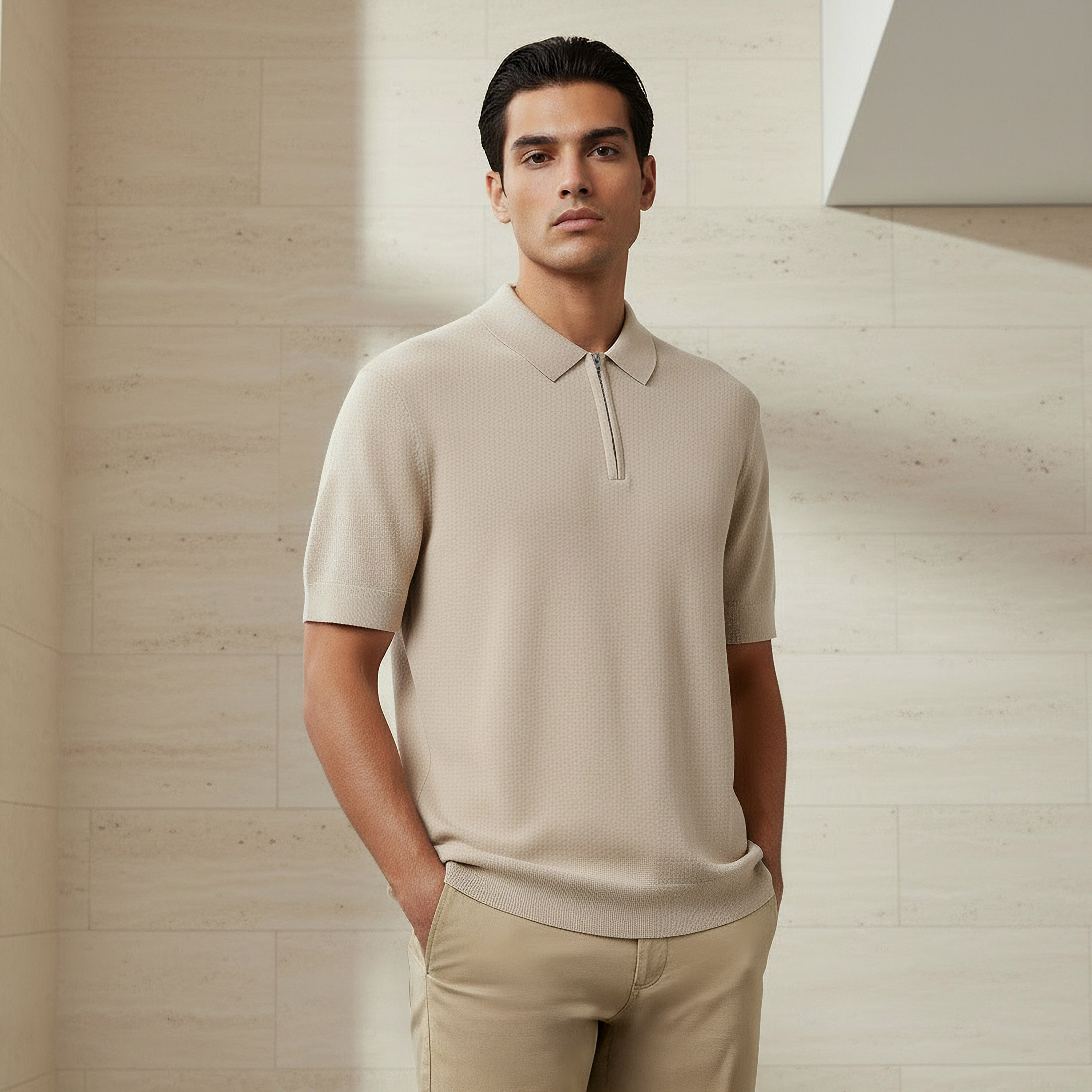 Men Short Sleeve Textured Polo T-shirt-men-clothing-tshirtsandpolos-polos-image-1