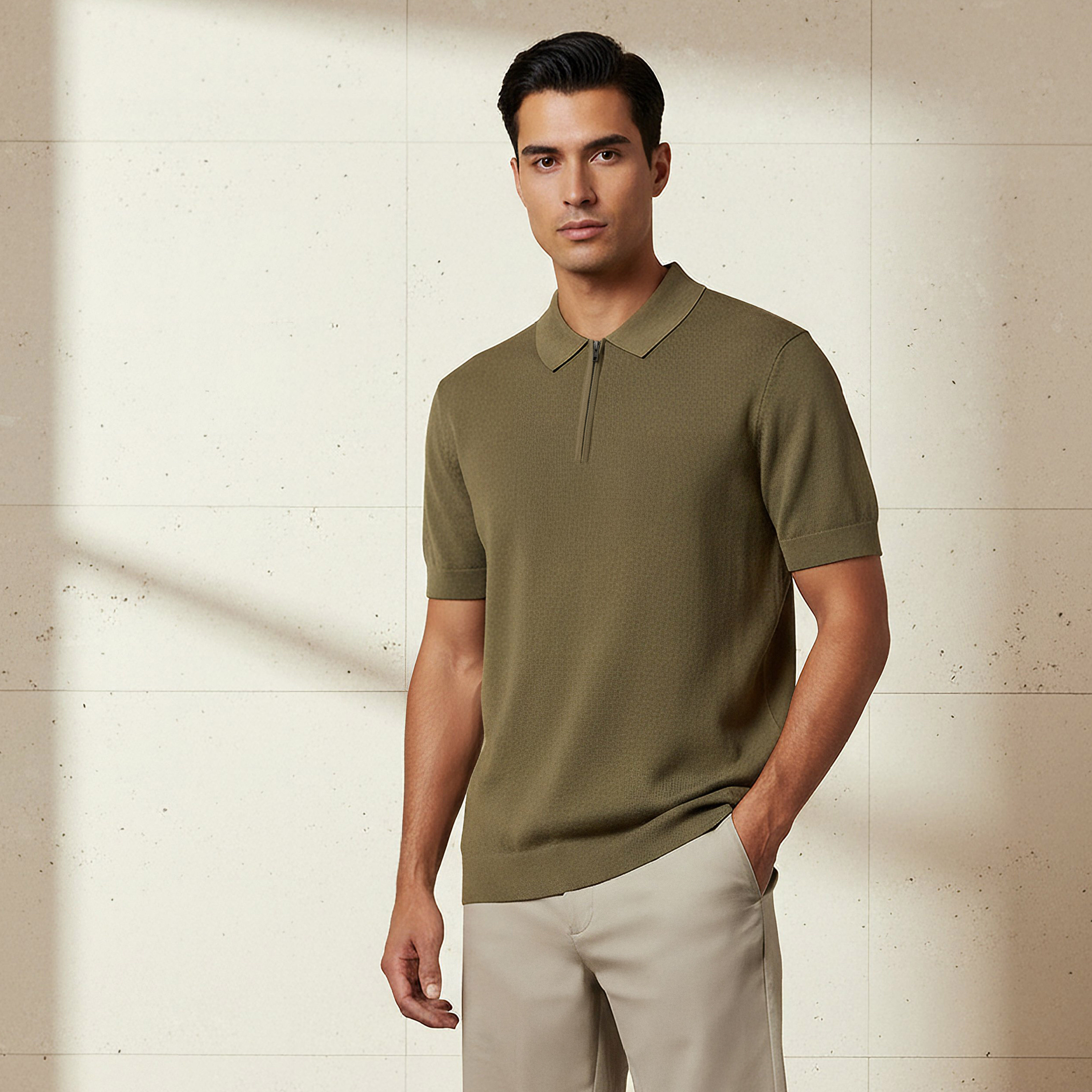 Men Short Sleeve Textured Polo T-shirt-men-clothing-tshirtsandpolos-polos-image-1