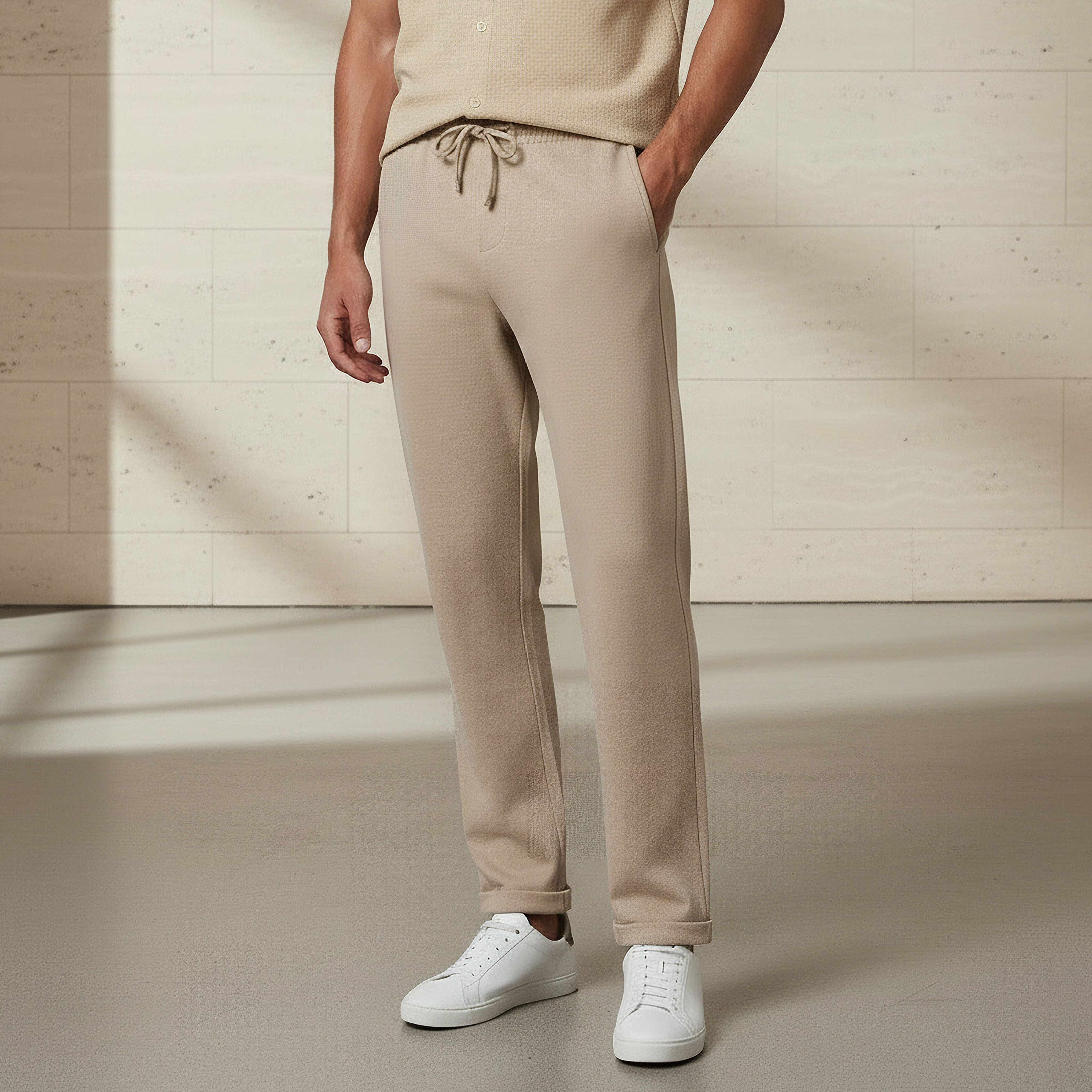 Men Slim Fit Pique Pants-men-clothing-bottoms-joggers-image-1