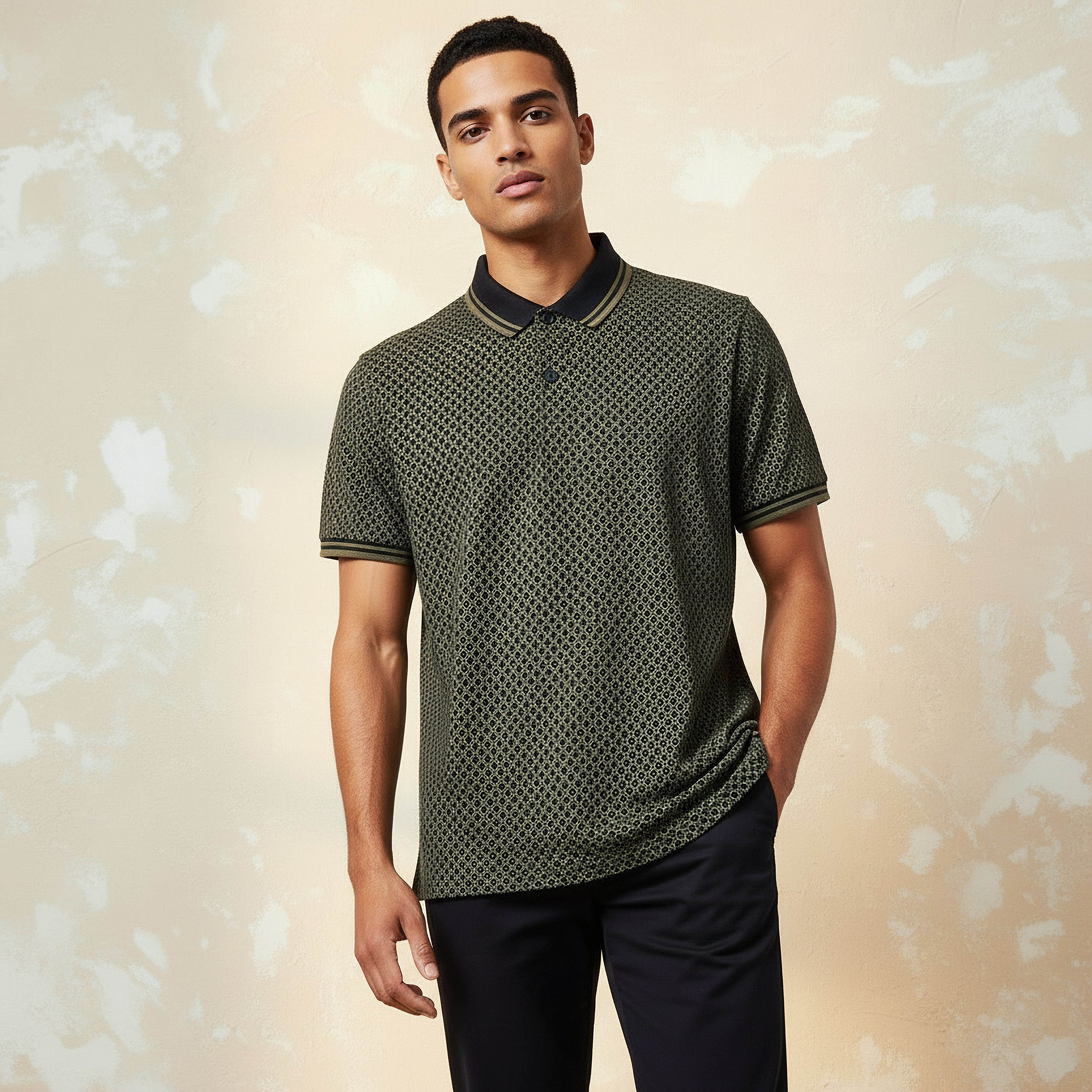 تيشيرت بولو بارز الملمس بأكمام قصيرة للرجال-men-clothing-tshirtsandpolos-polos-image-1