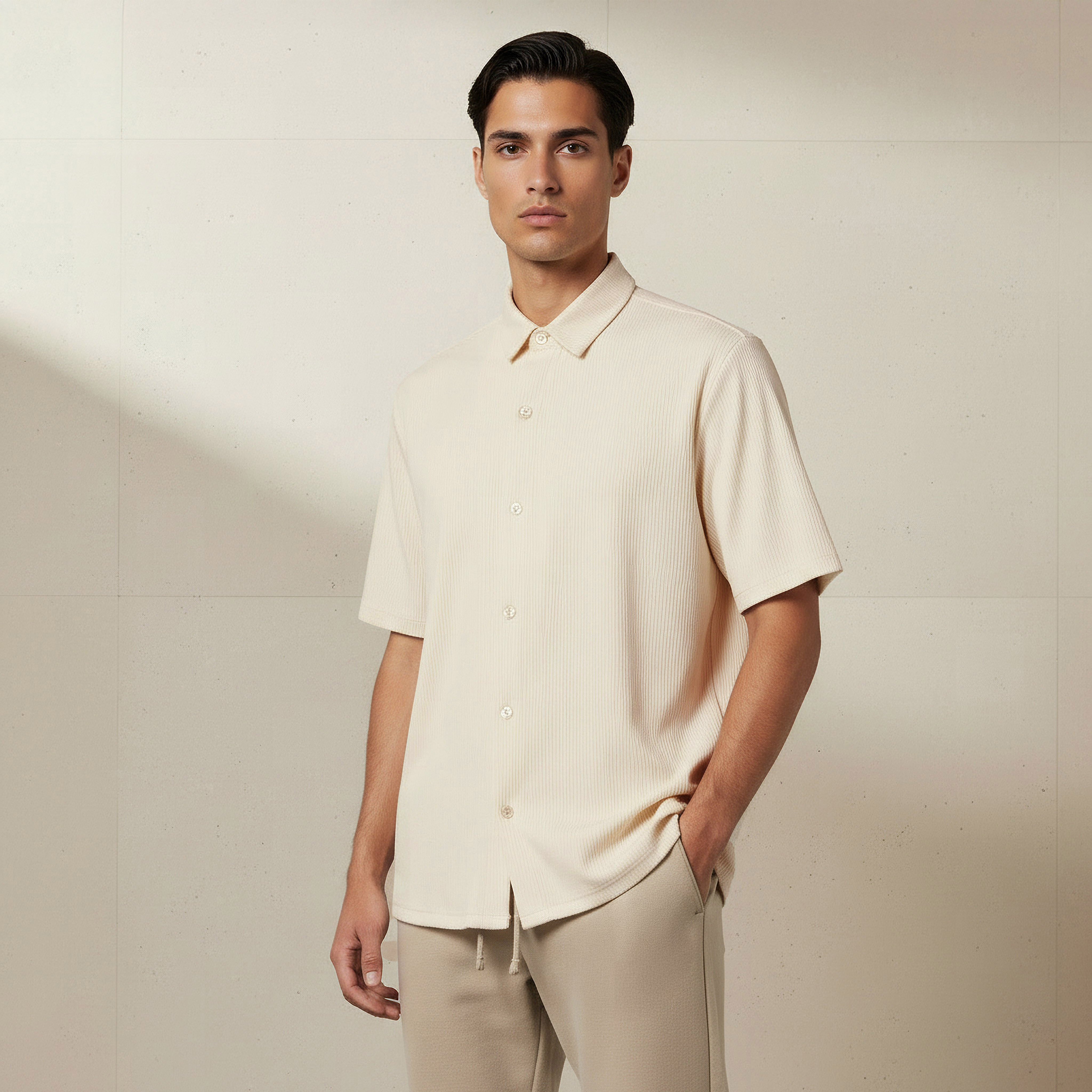 Men Collared Textured Short Sleeve Shirt-men-clothing-shirts-image-1