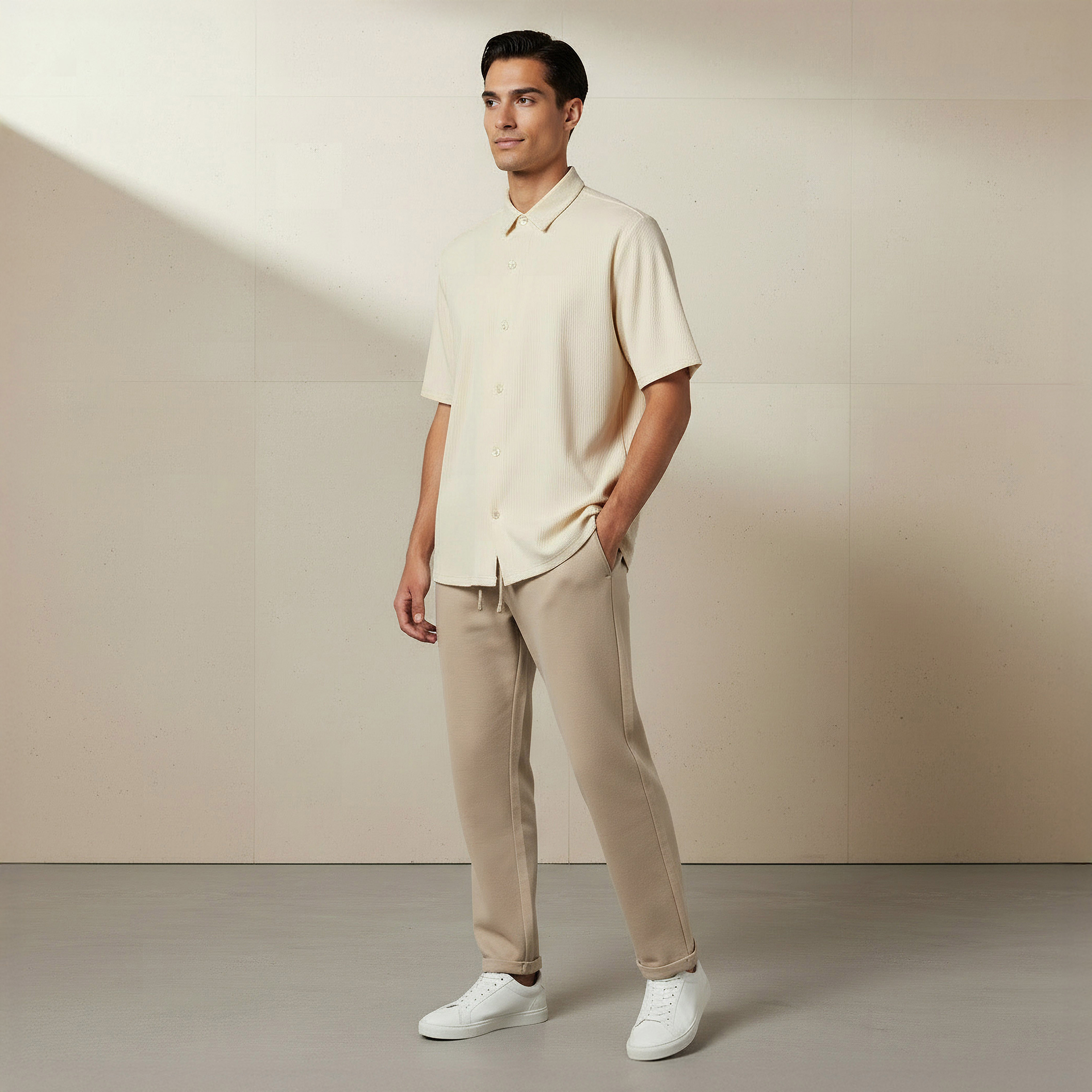 Men Collared Textured Short Sleeve Shirt-men-clothing-shirts-image-3