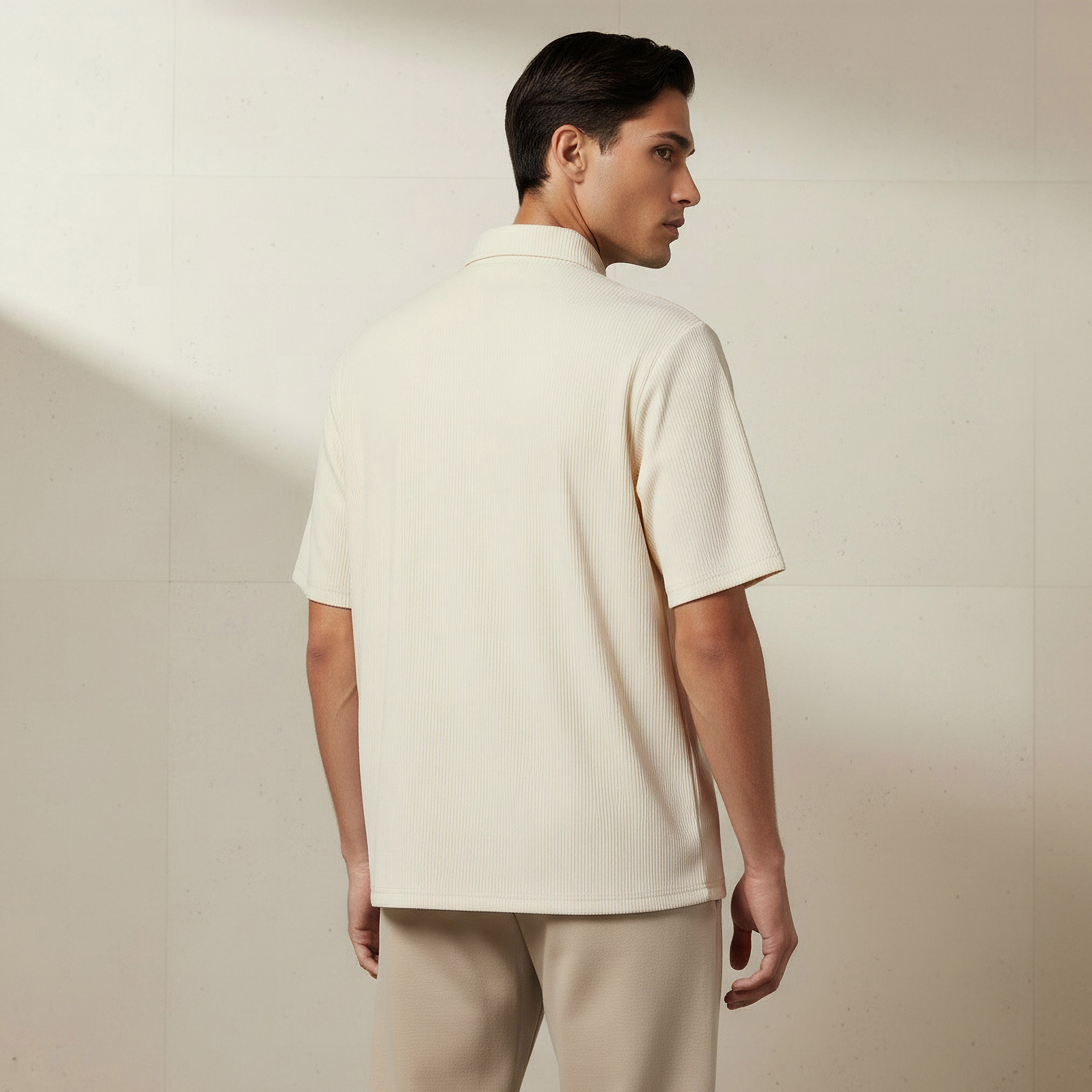Men Collared Textured Short Sleeve Shirt-men-clothing-shirts-image-4