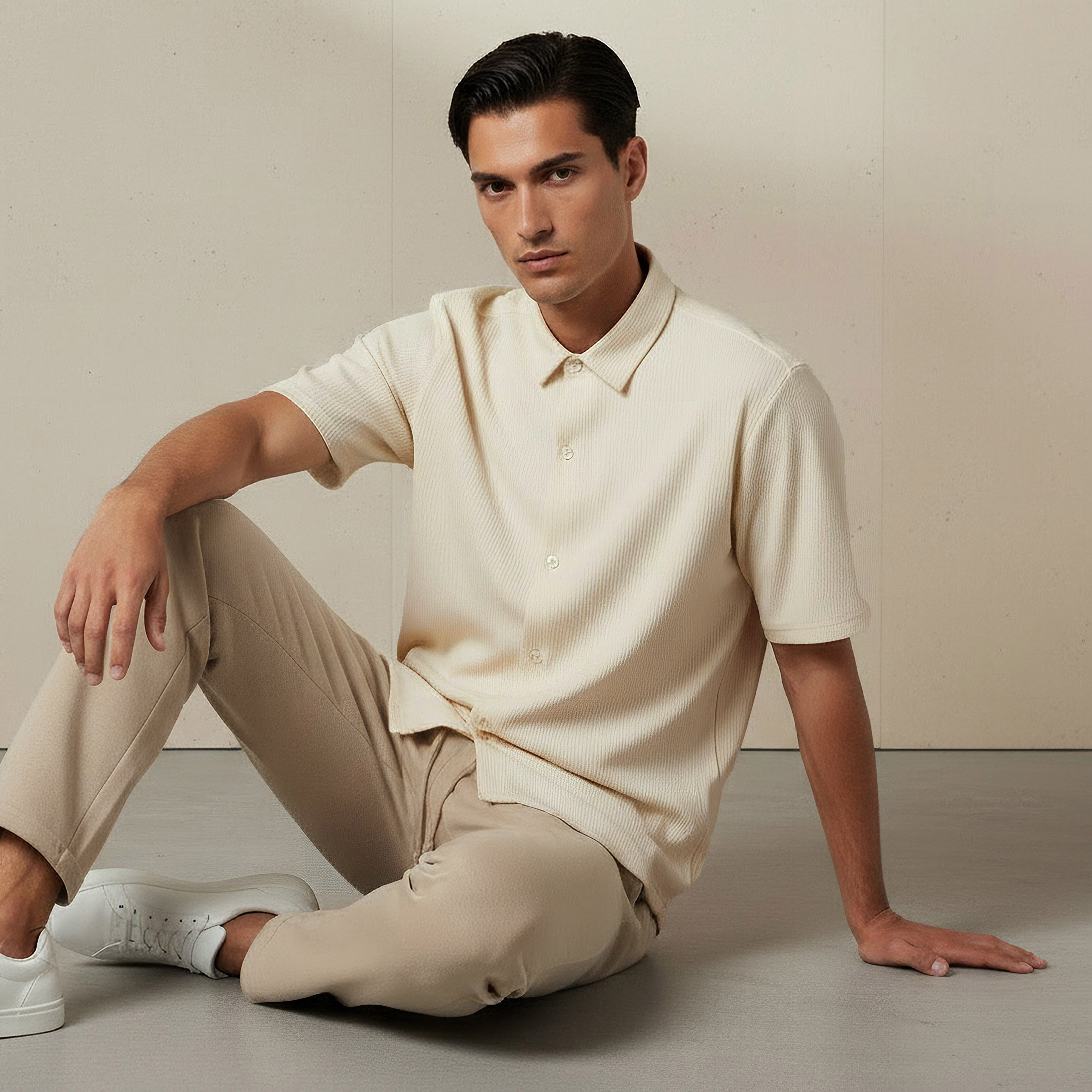 Men Collared Textured Short Sleeve Shirt-men-clothing-shirts-image-5