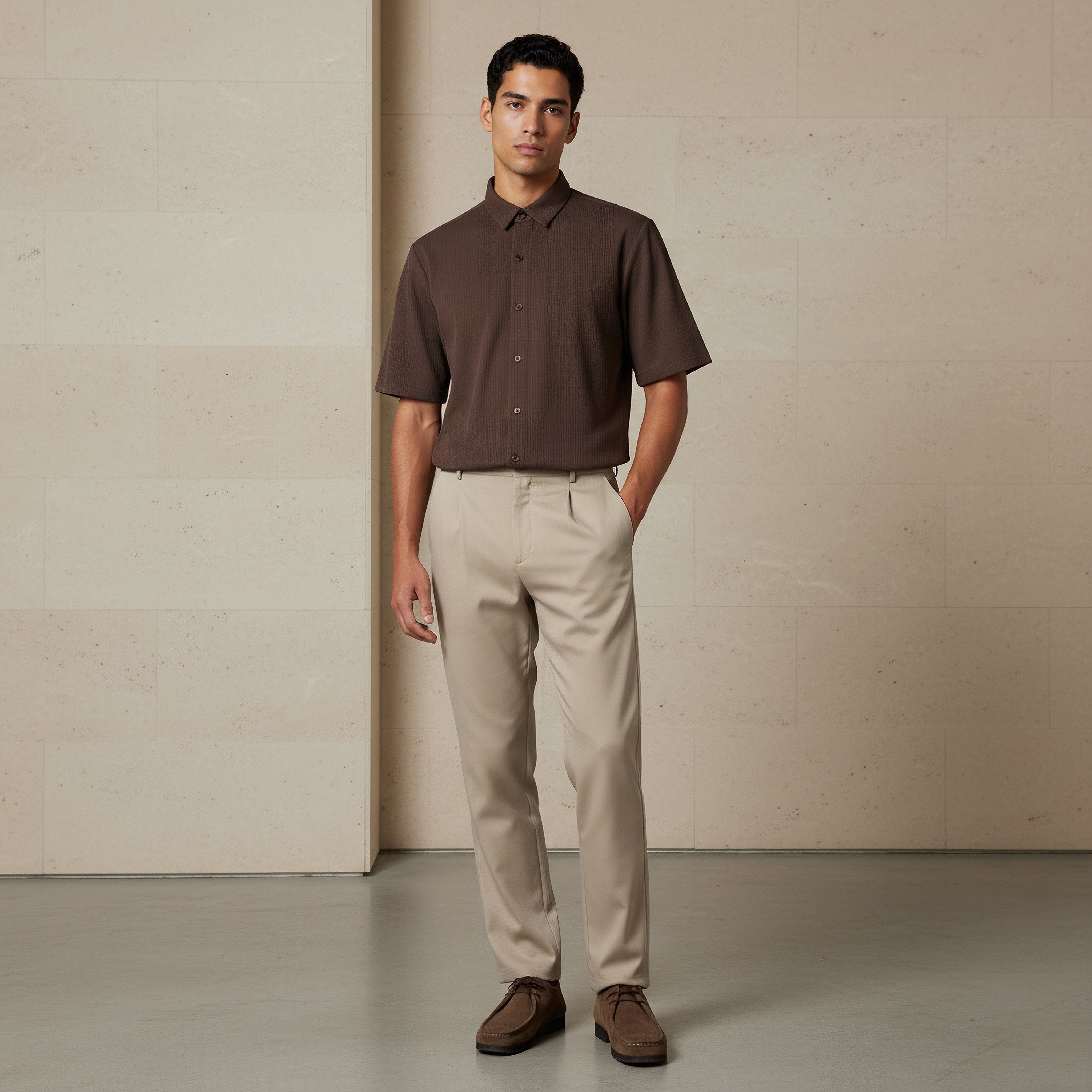 Men Collared Textured Short Sleeve Shirt-men-clothing-shirts-image-3