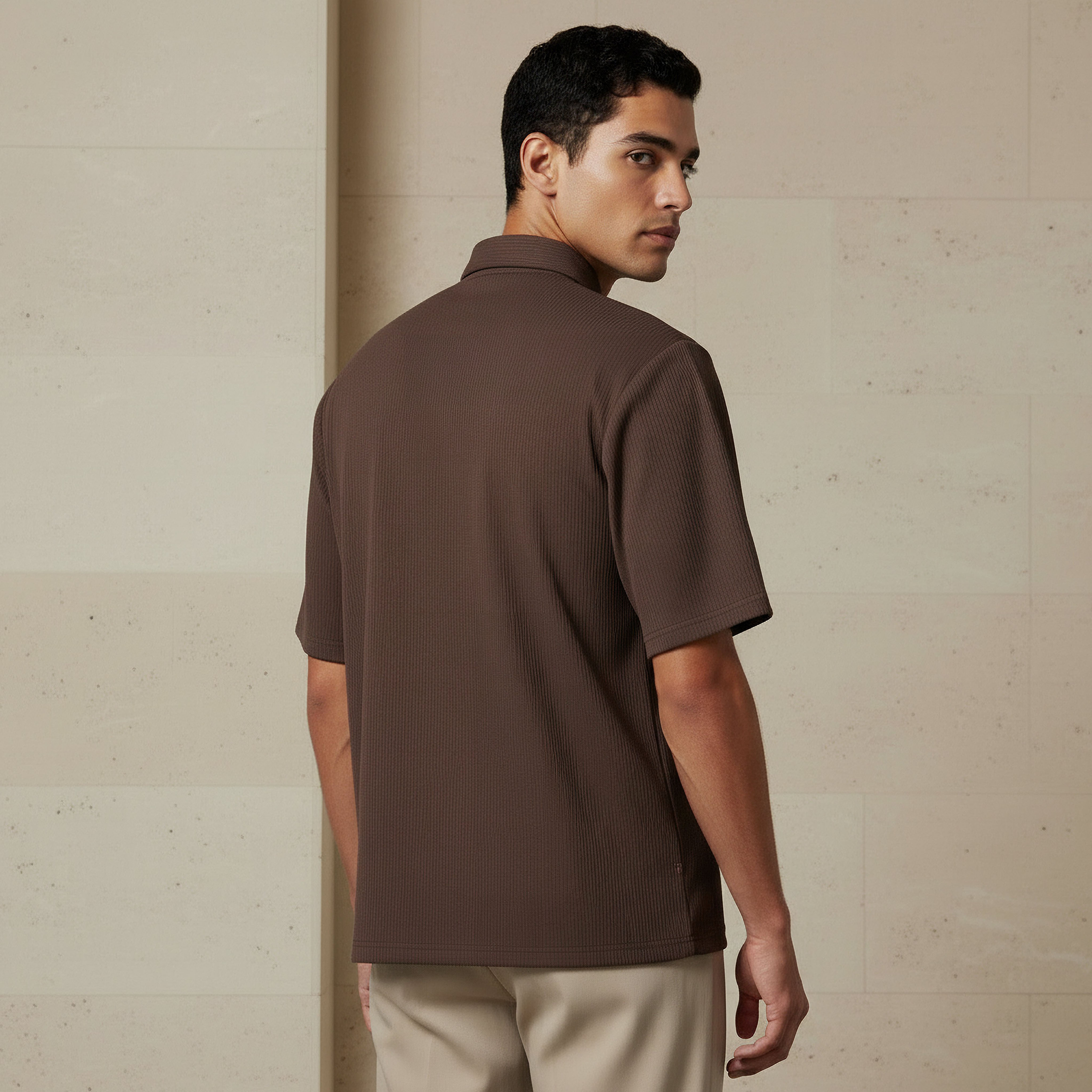 Men Collared Textured Short Sleeve Shirt-men-clothing-shirts-image-4