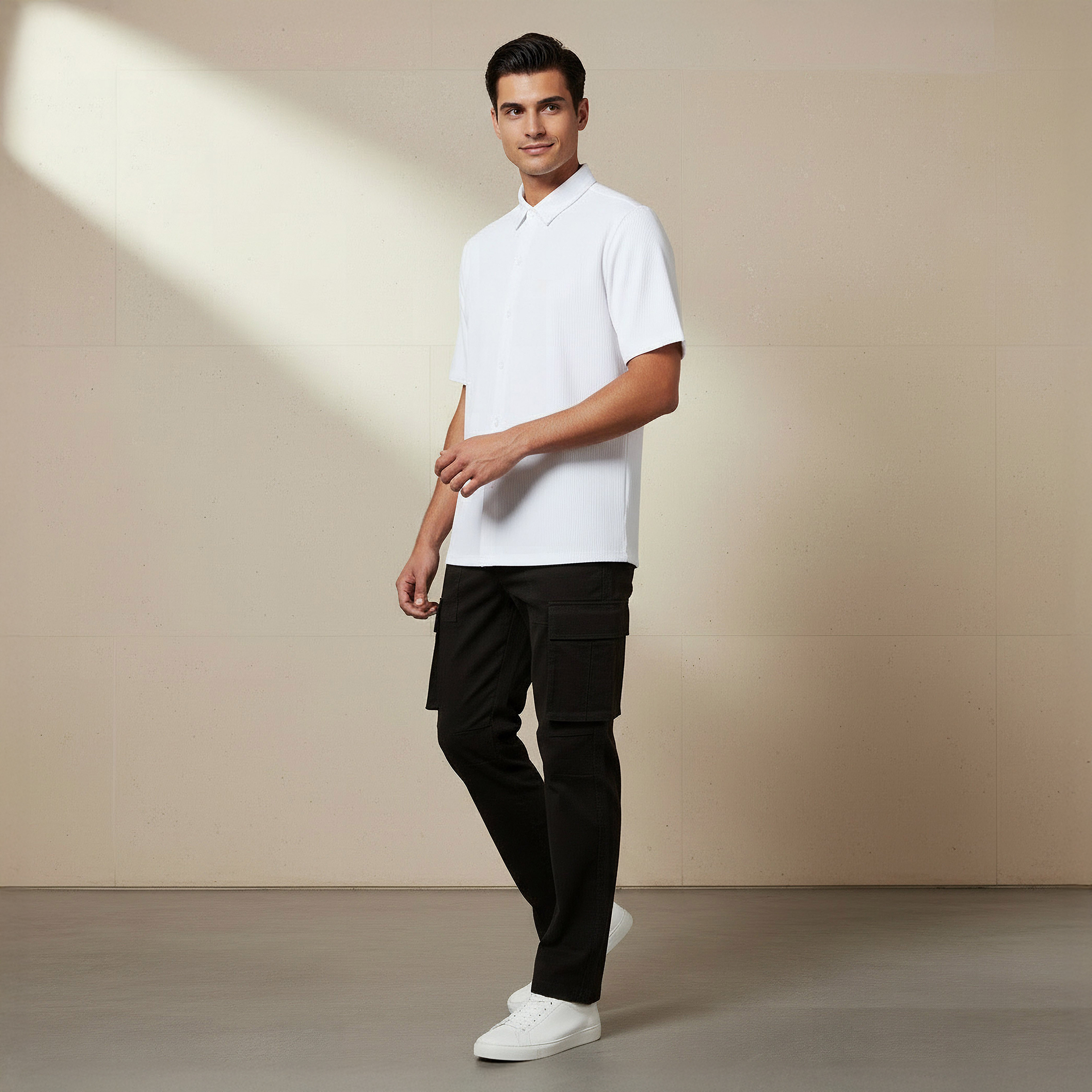 Men Collared Textured Short Sleeve Shirt-men-clothing-shirts-image-3
