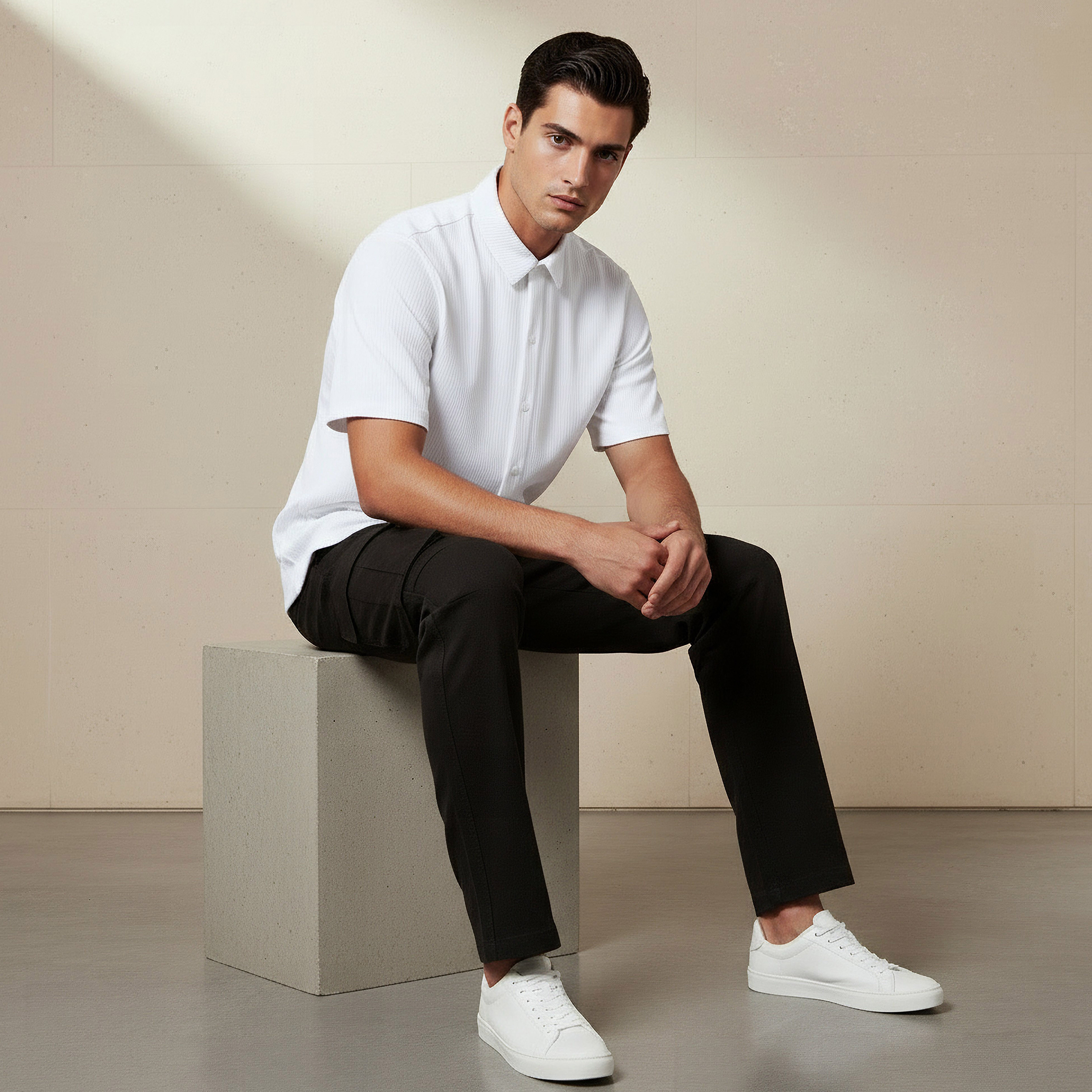 Men Collared Textured Short Sleeve Shirt-men-clothing-shirts-image-5