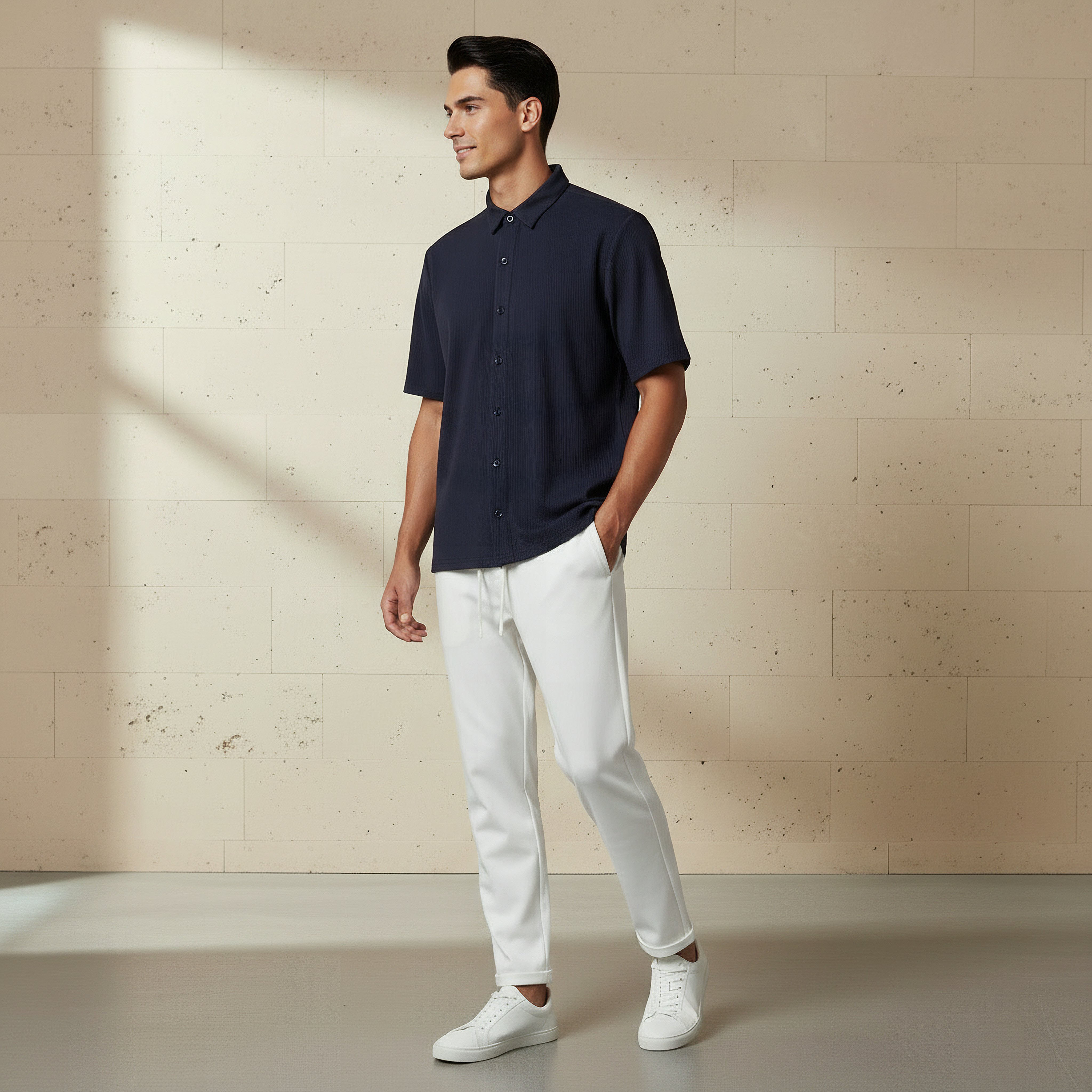 Men Collared Textured Short Sleeve Shirt-men-clothing-shirts-image-3