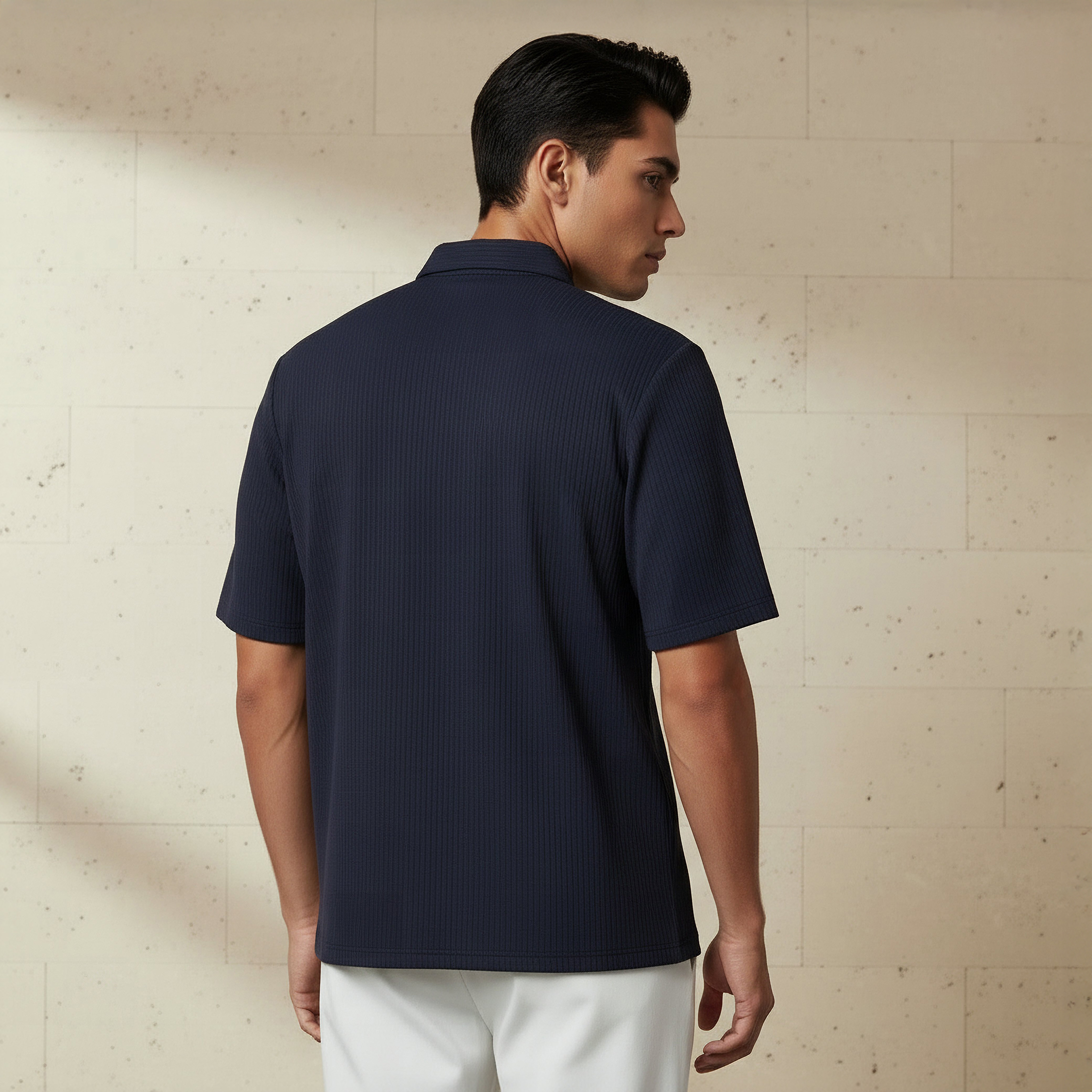 Men Collared Textured Short Sleeve Shirt-men-clothing-shirts-image-4