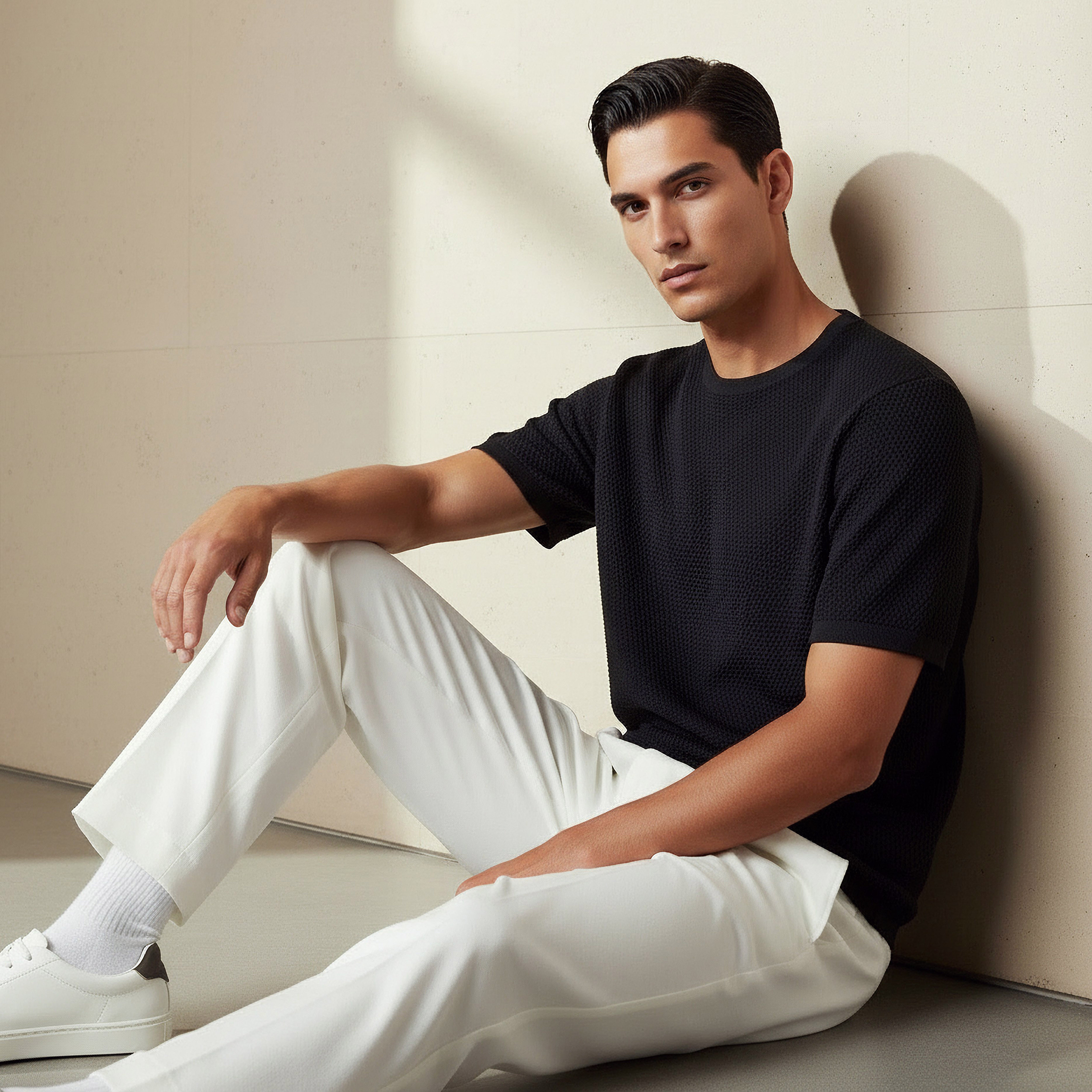 تيشيرت بياقة مستديرة بارز الملمس بوبكورن للرجال-men-clothing-tshirtsandpolos-tshirts-image-2