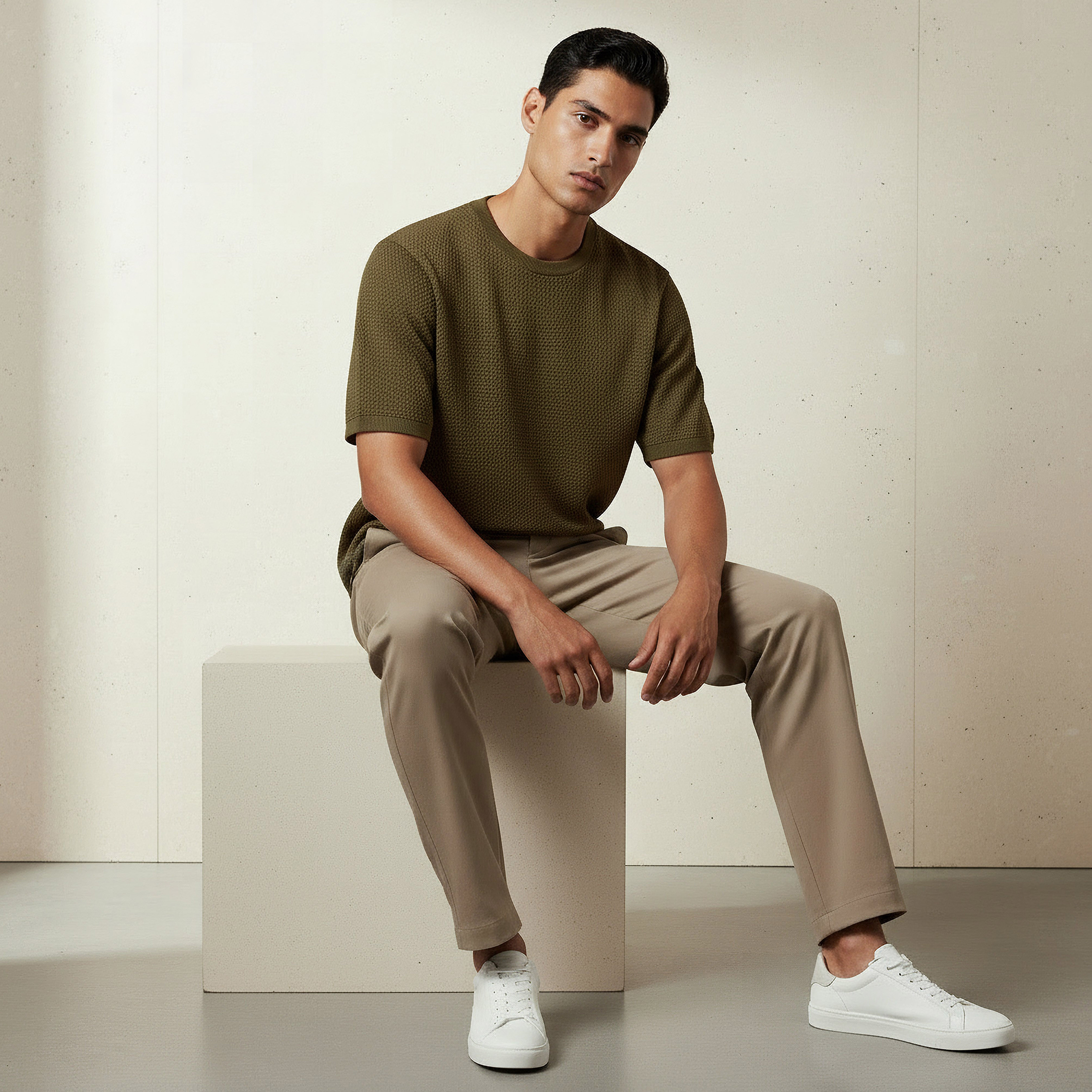 تيشيرت بياقة مستديرة بارز الملمس بوبكورن للرجال-men-clothing-tshirtsandpolos-tshirts-image-2