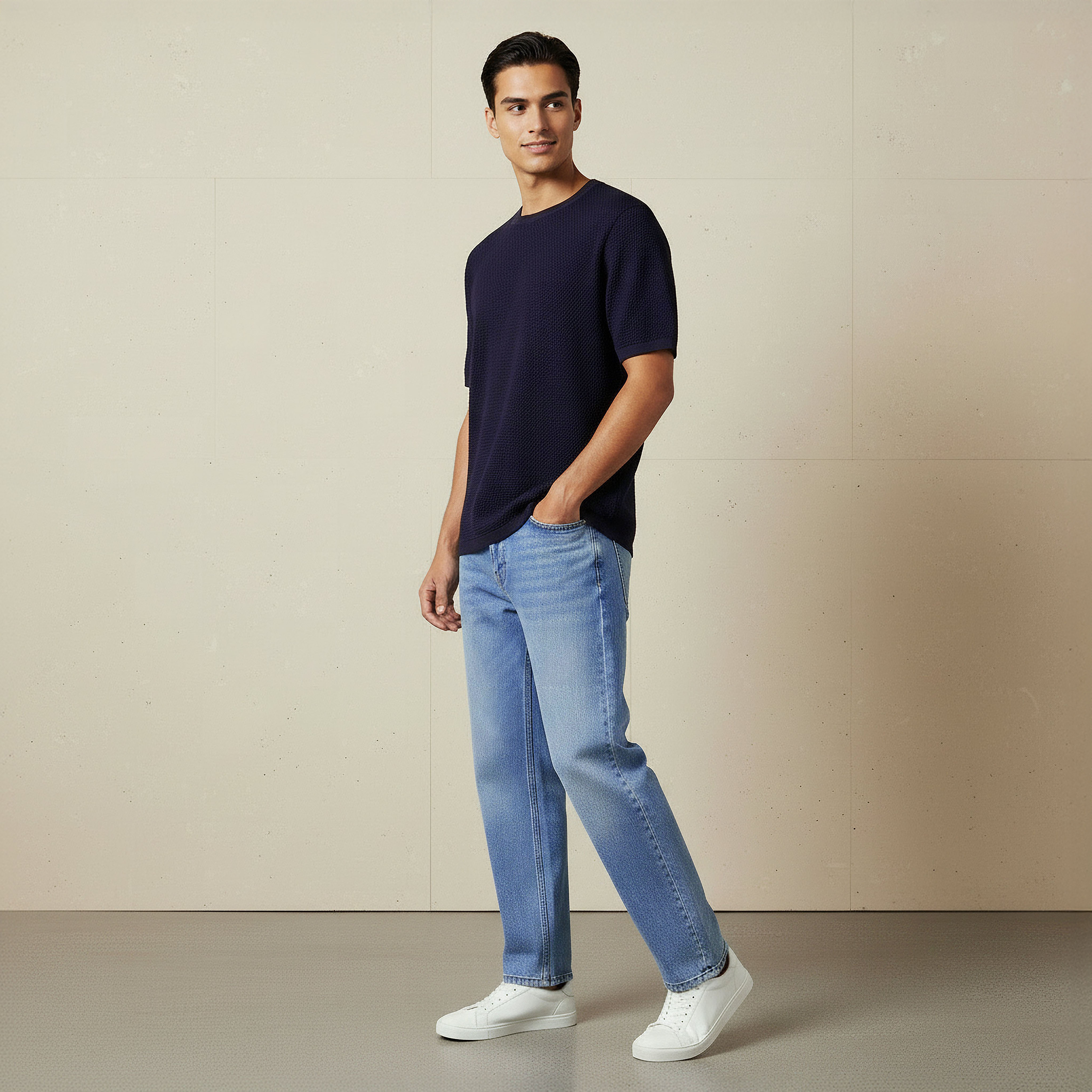 تيشيرت بياقة مستديرة بارز الملمس بوبكورن للرجال-men-clothing-tshirtsandpolos-tshirts-image-2