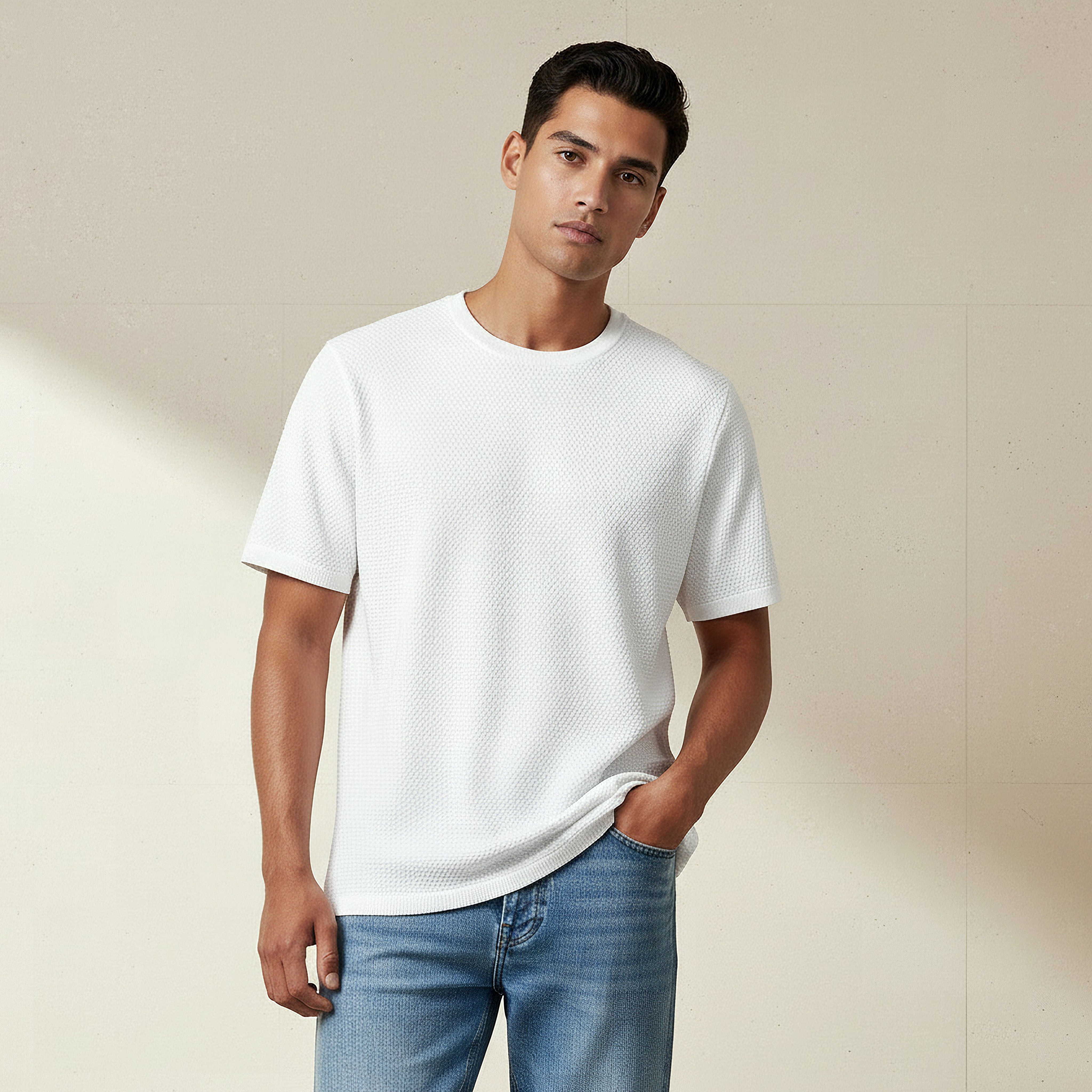 Men Crew Neck Popcorn Textured T-Shirt-men-clothing-tshirtsandpolos-tshirts-image-1