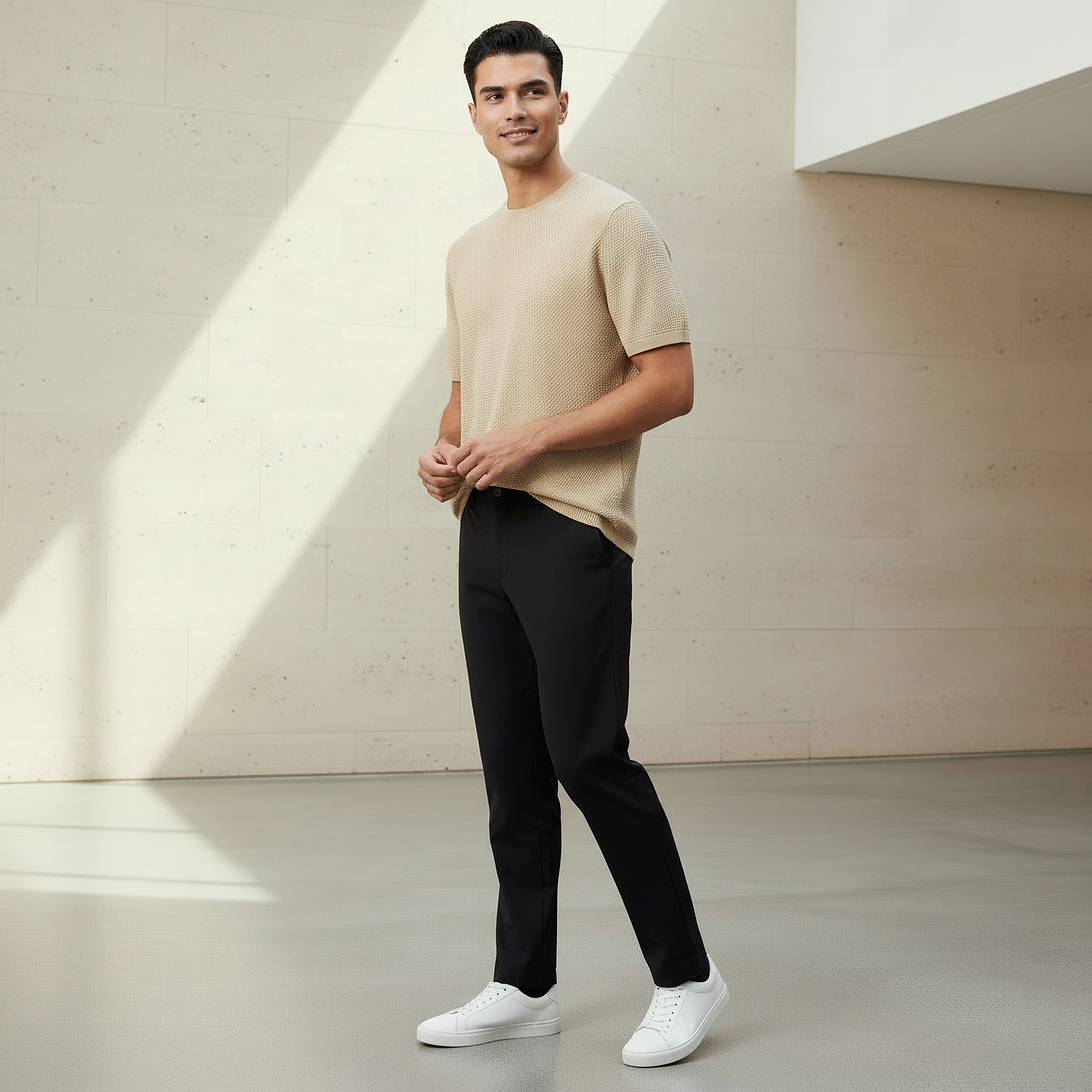 تيشيرت بياقة مستديرة بارز الملمس بوبكورن للرجال-men-clothing-tshirtsandpolos-tshirts-image-2