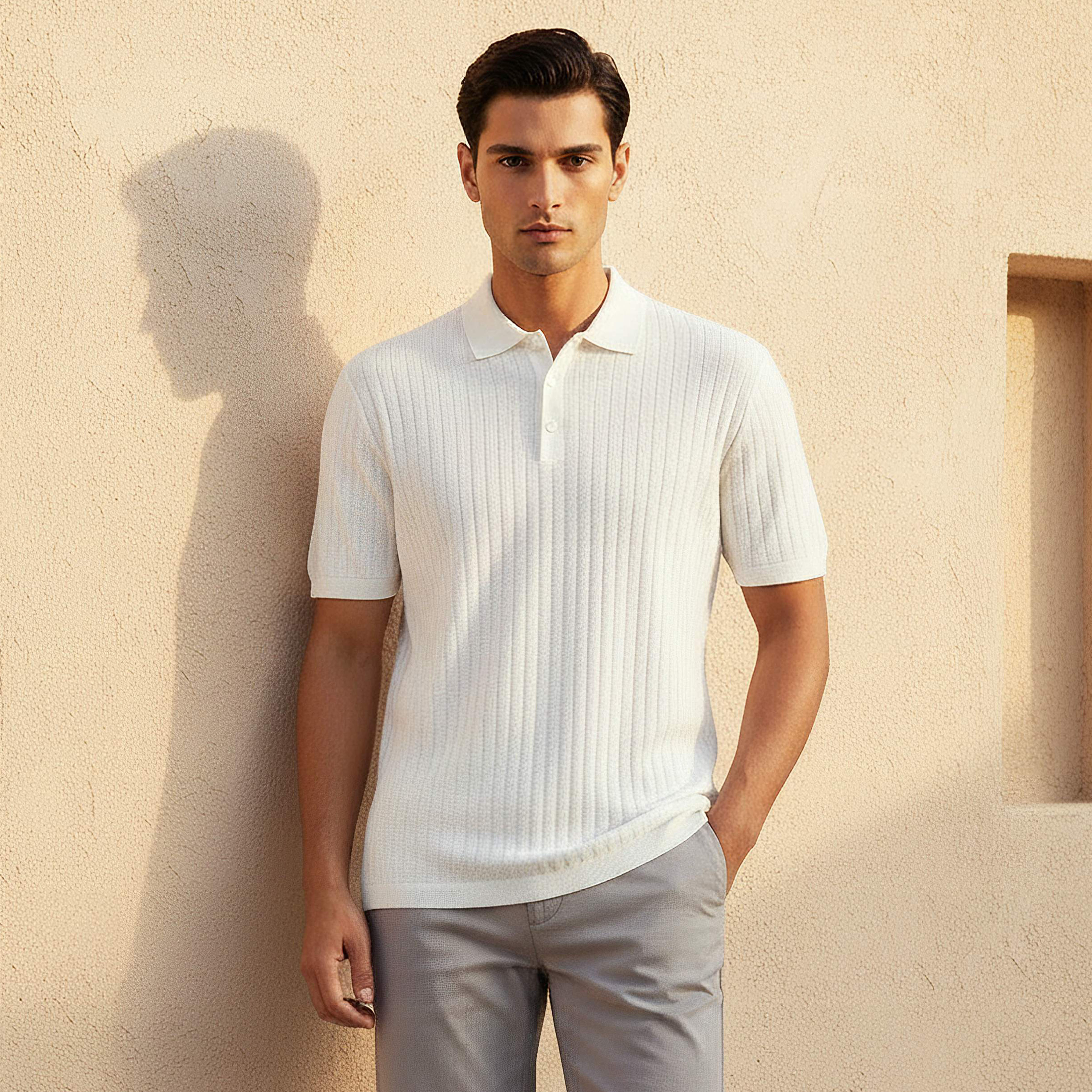 Men Short Sleeves Ribbed Polo T-Shirt-men-clothing-tshirtsandpolos-polos-image-1
