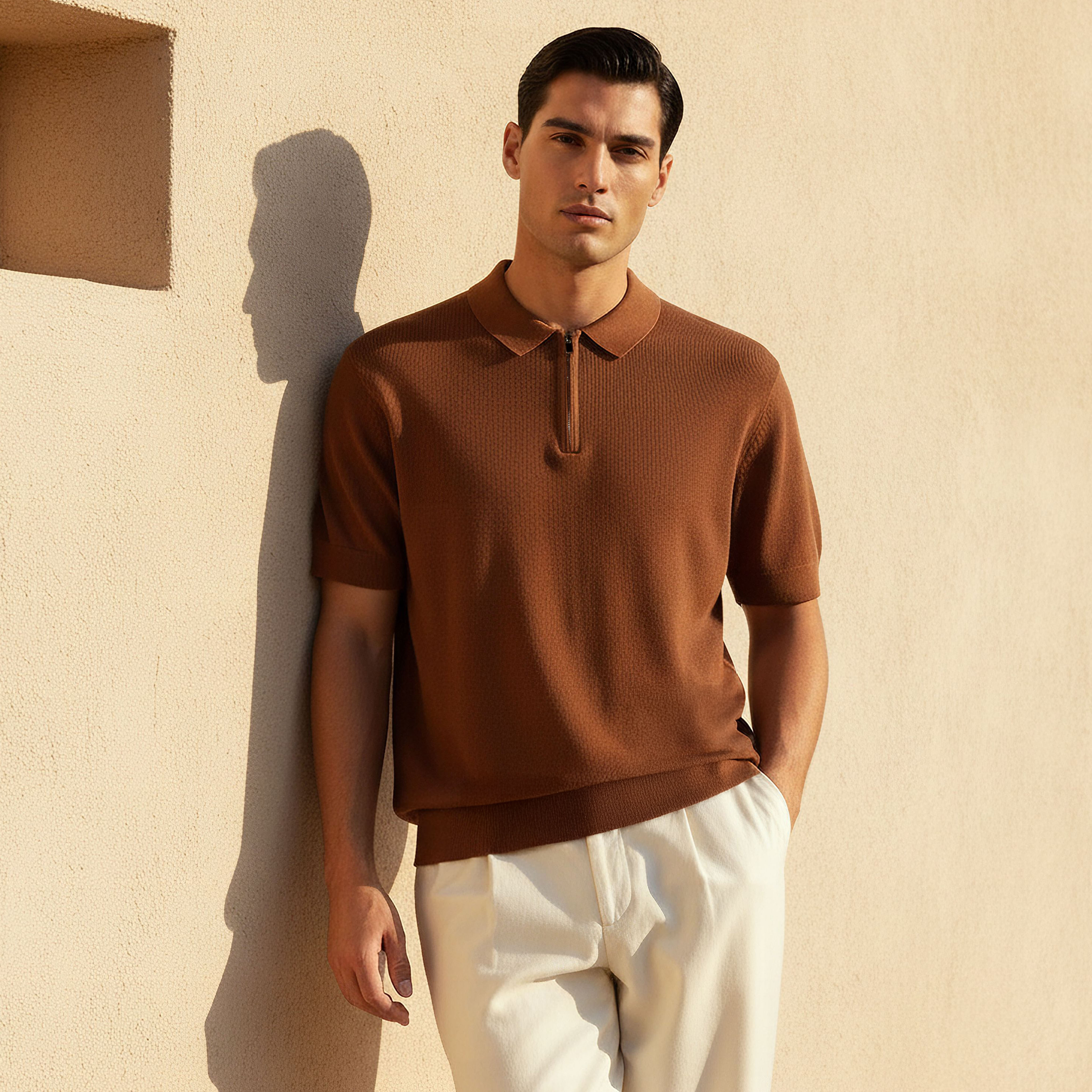 تيشيرت بولو بارز الملمس بأكمام قصيرة للرجال-men-clothing-tshirtsandpolos-polos-image-1