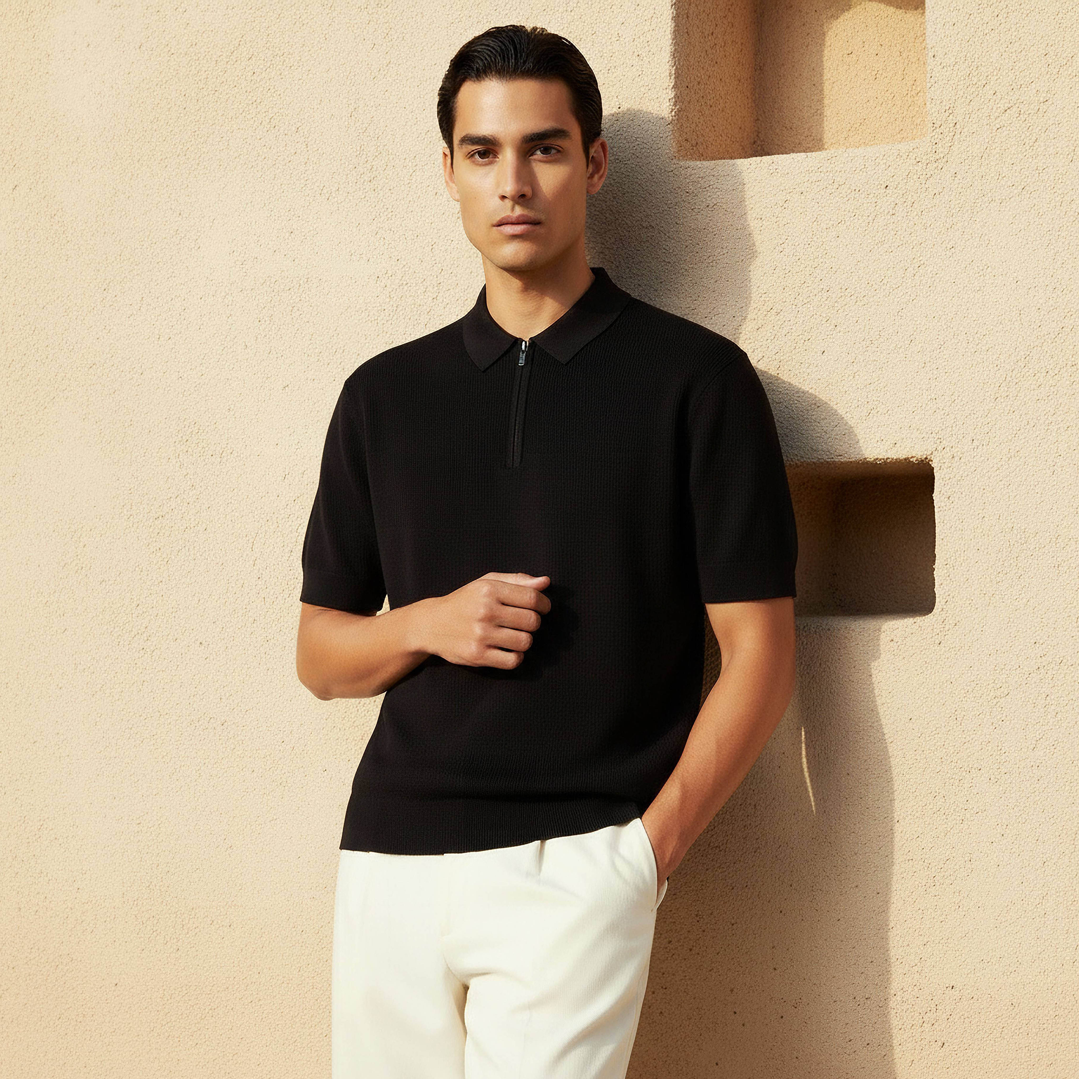 Men Short Sleeve Textured Polo T-shirt-men-clothing-tshirtsandpolos-polos-image-1