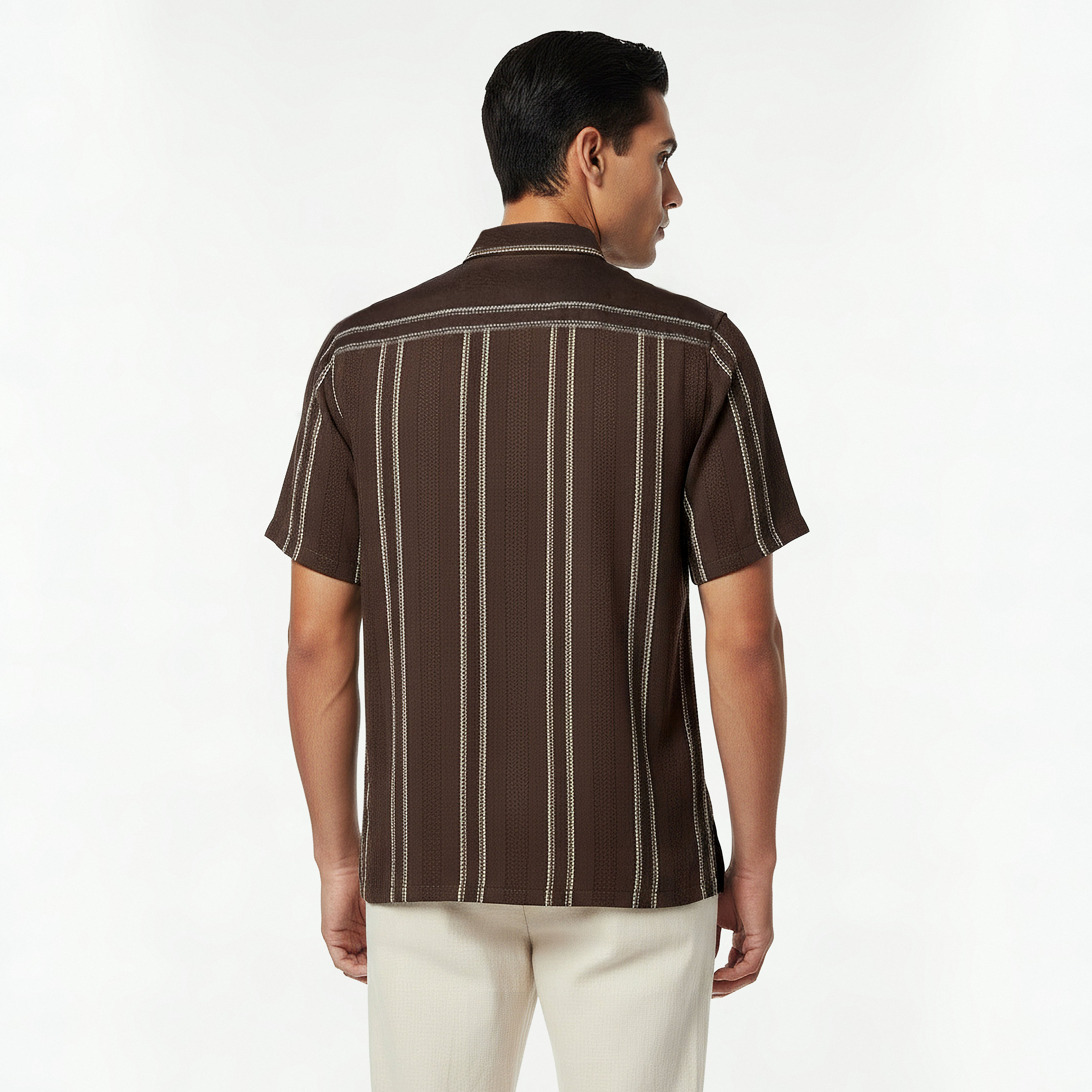 Men Regular Fit Collared Striped Short Sleeves Linen Blend Shirt-men-clothing-shirts-image-3
