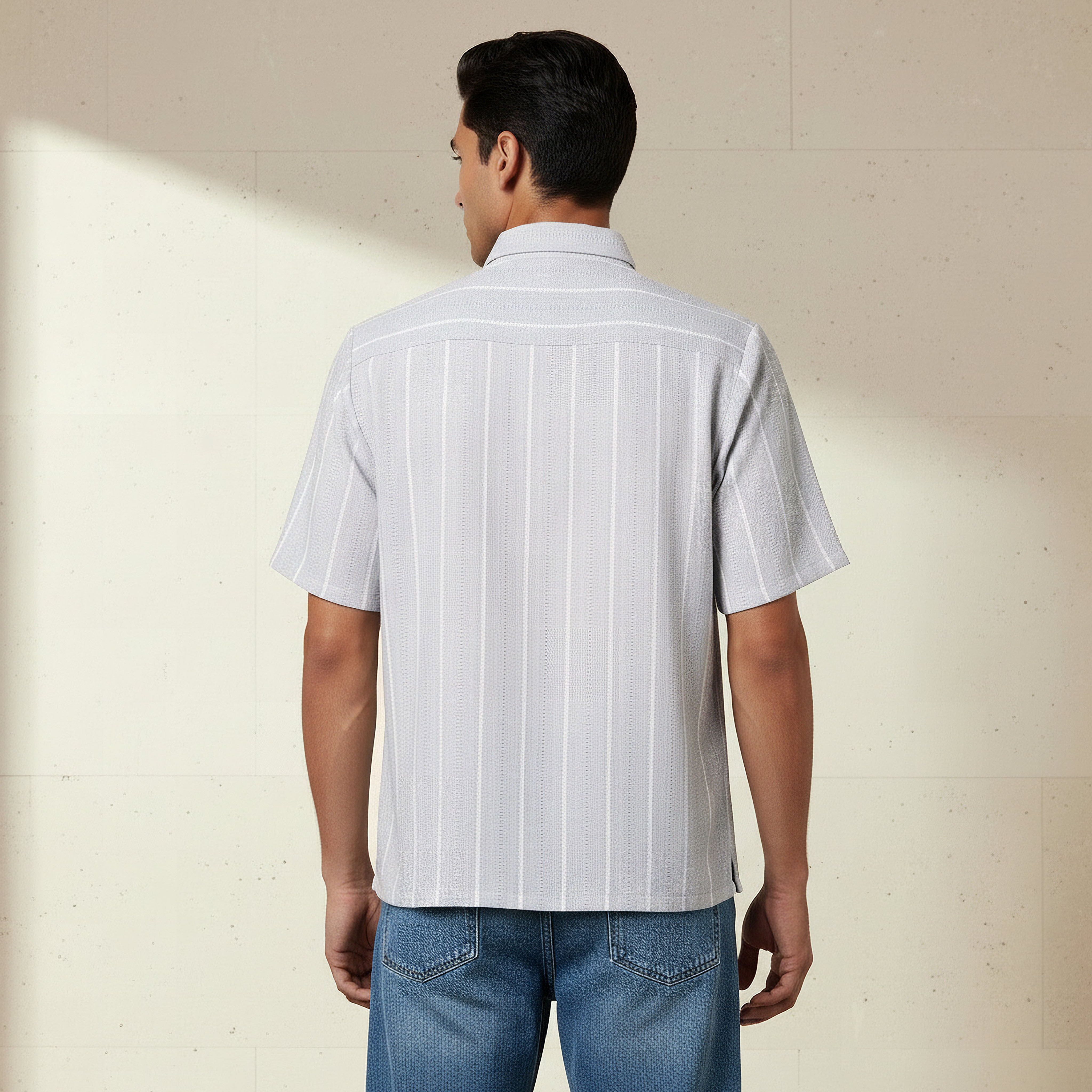 Men Regular Fit Collared Striped Short Sleeves Linen Blend Shirt-men-clothing-shirts-image-4
