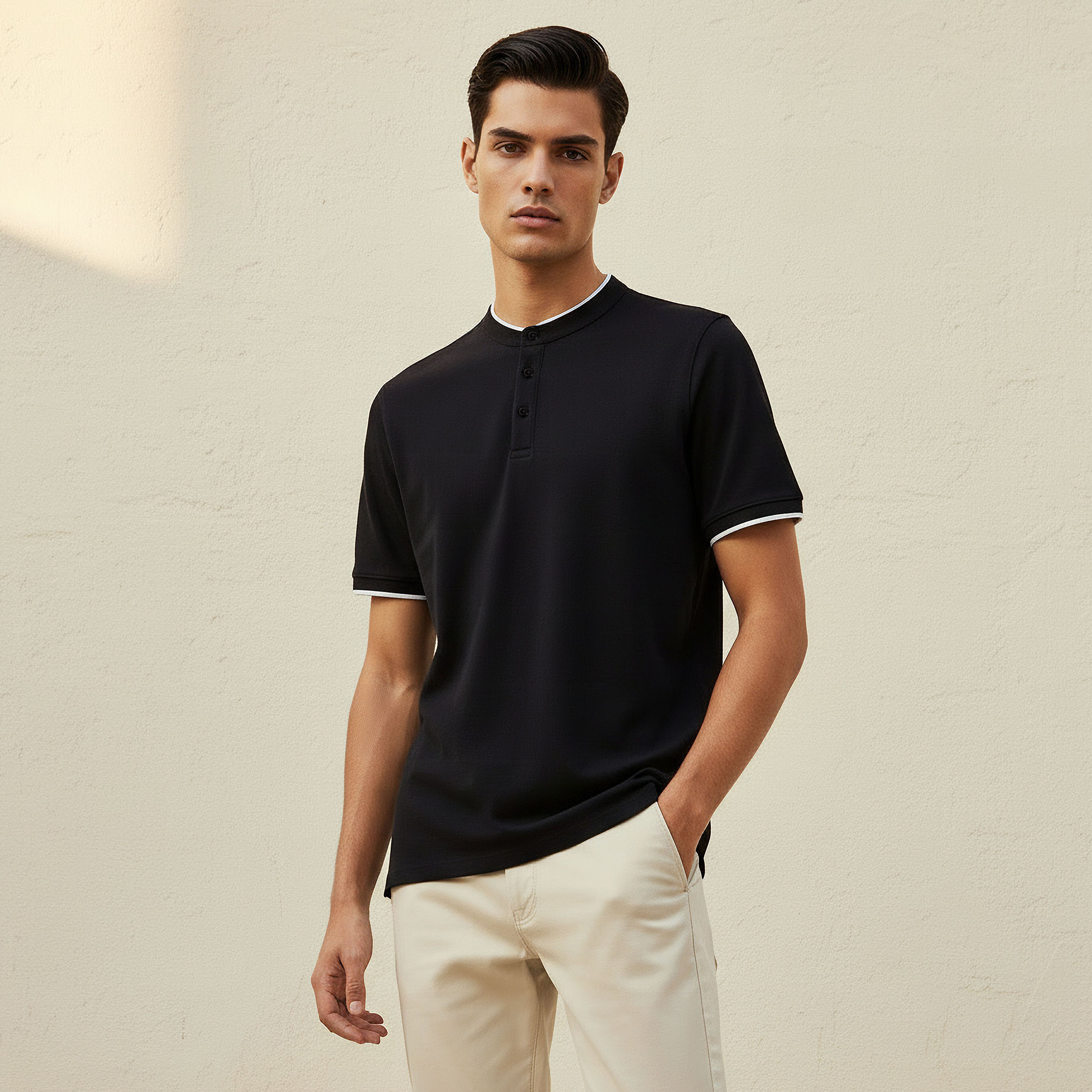 Men Short Sleeves Mandarin Collar Polo T-shirt-men-clothing-tshirtsandpolos-polos-image-1