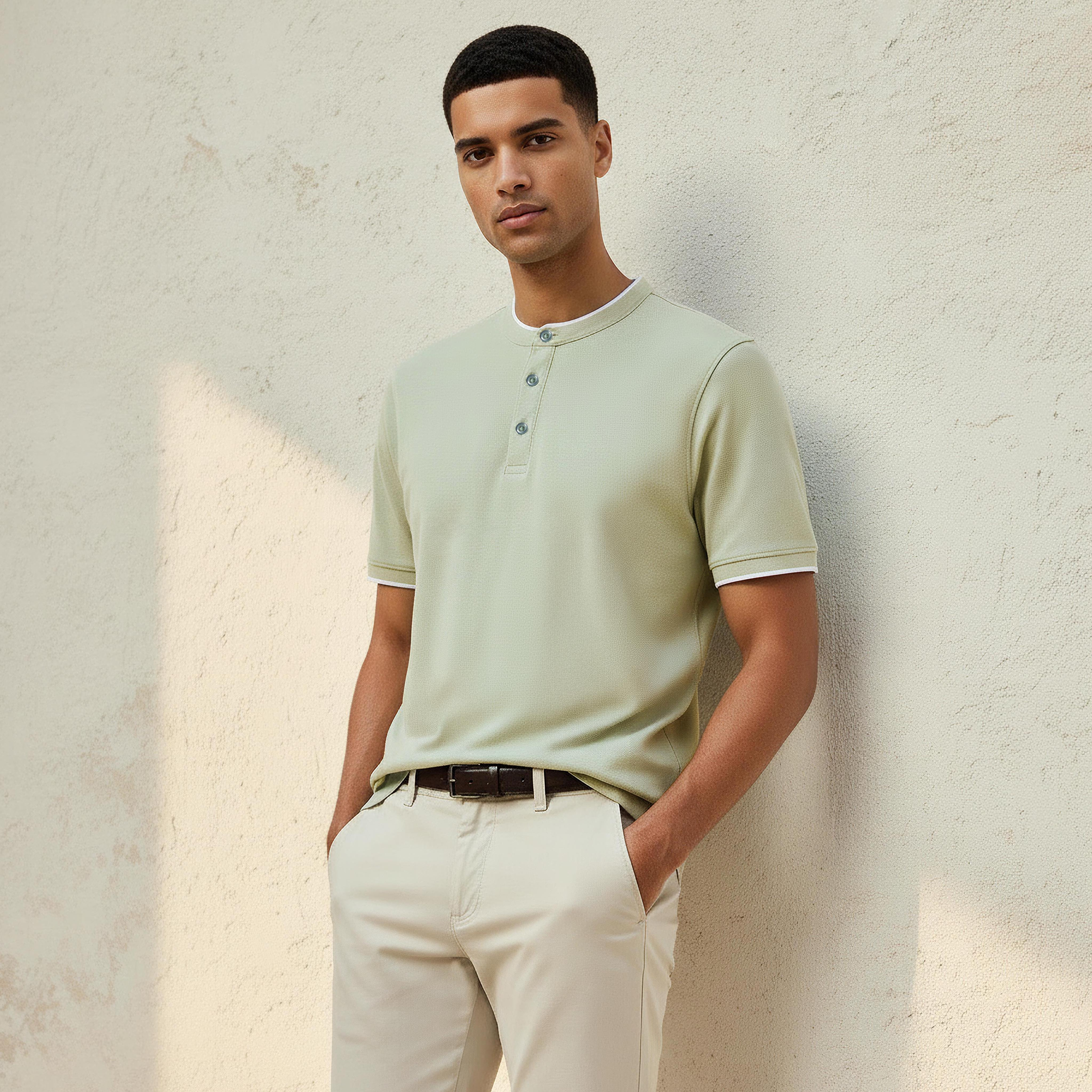 Men Short Sleeves Mandarin Collar Polo T-shirt-men-clothing-tshirtsandpolos-polos-image-1