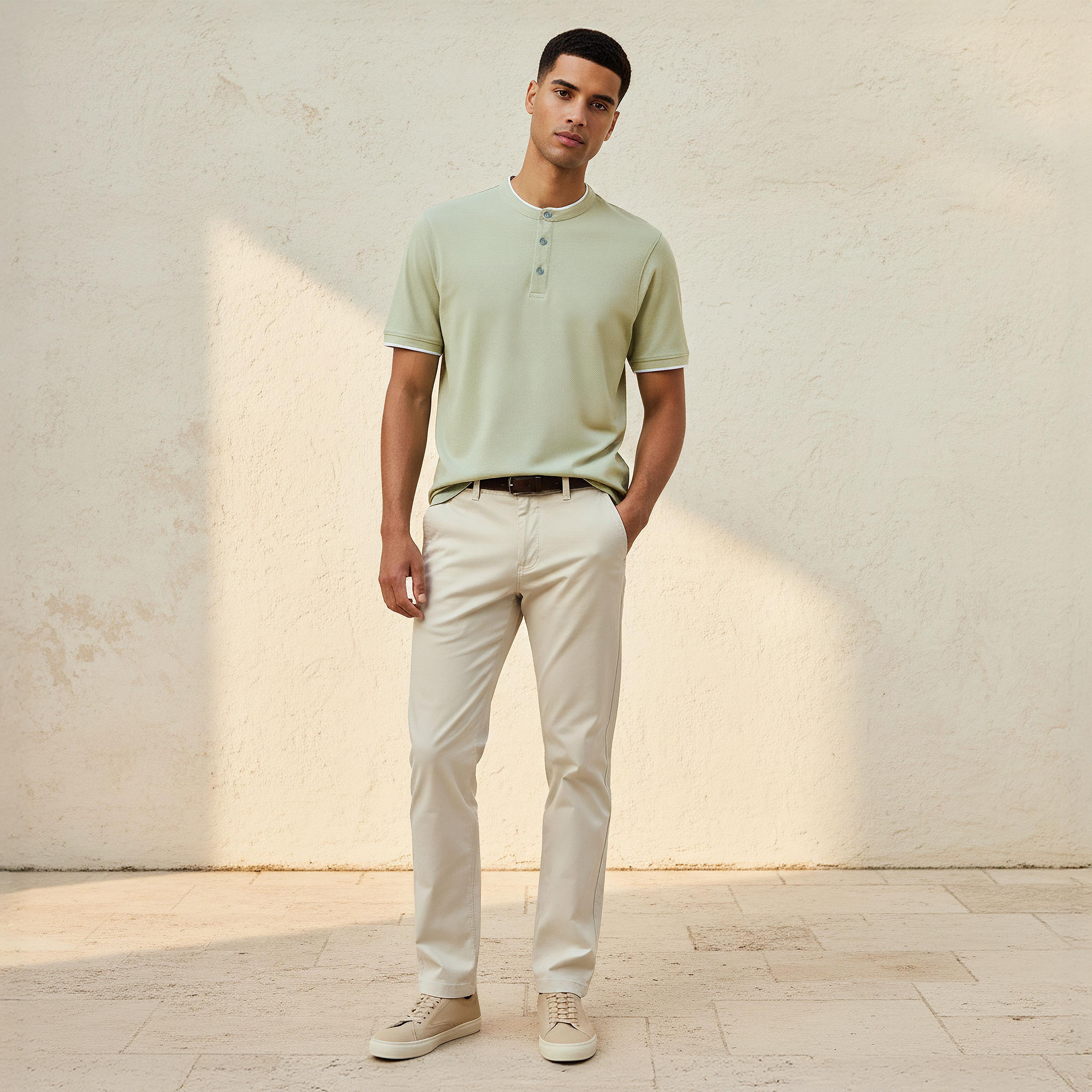 Men Short Sleeves Mandarin Collar Polo T-shirt-men-clothing-tshirtsandpolos-polos-image-2