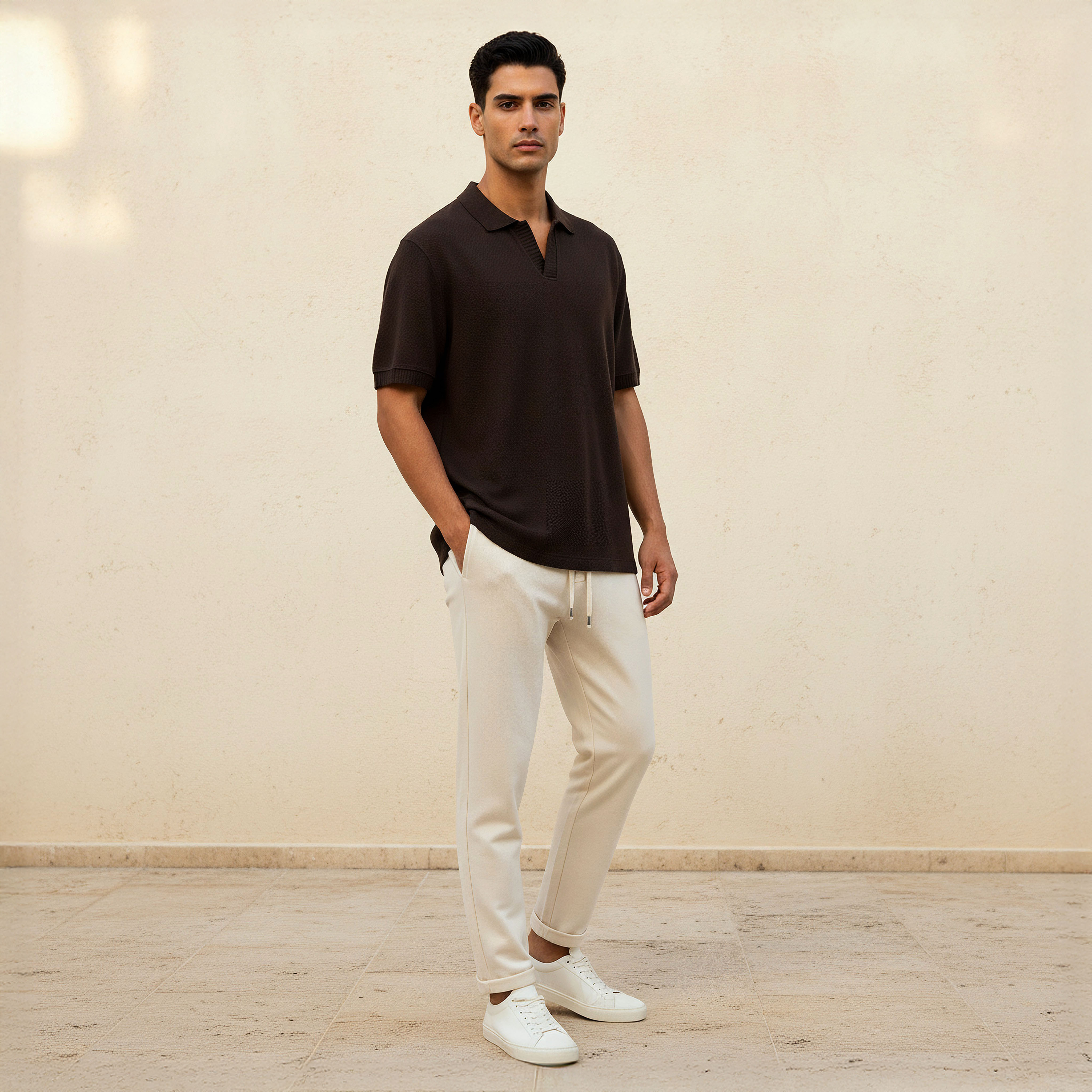 تيشيرت بولو جاكار بأكمام قصيرة وياقة جوني للرجال-men-clothing-tshirtsandpolos-polos-image-3