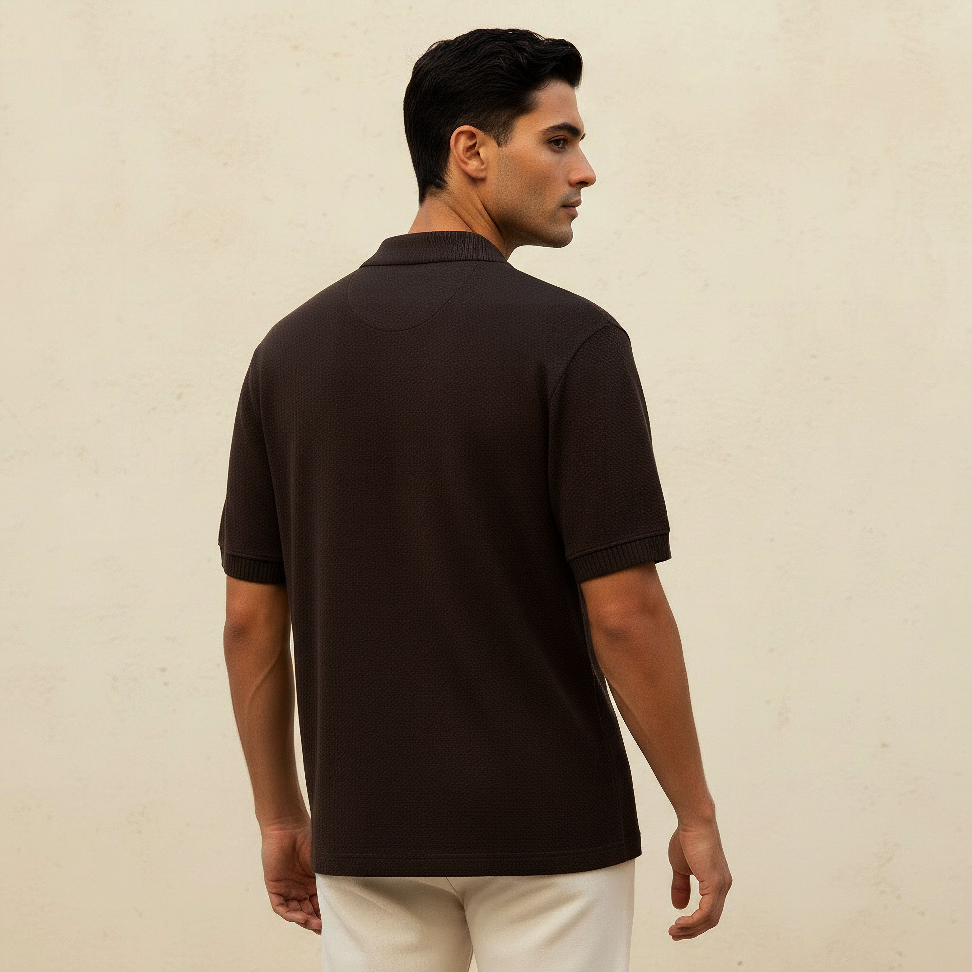تيشيرت بولو جاكار بأكمام قصيرة وياقة جوني للرجال-men-clothing-tshirtsandpolos-polos-image-4