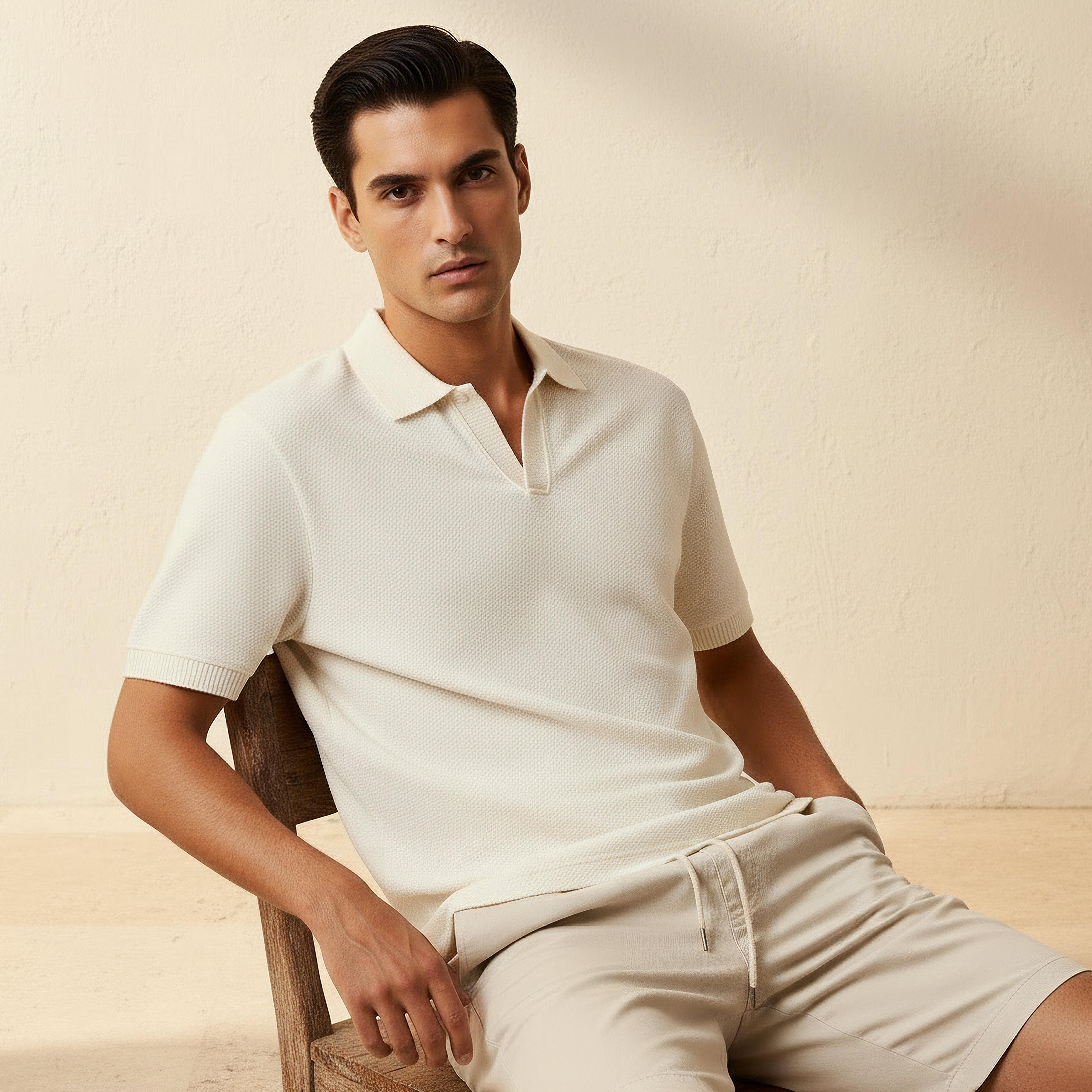 Men Short Sleeves Johnny Collar Jacquard Polo T-shirt-men-clothing-tshirtsandpolos-polos-image-1