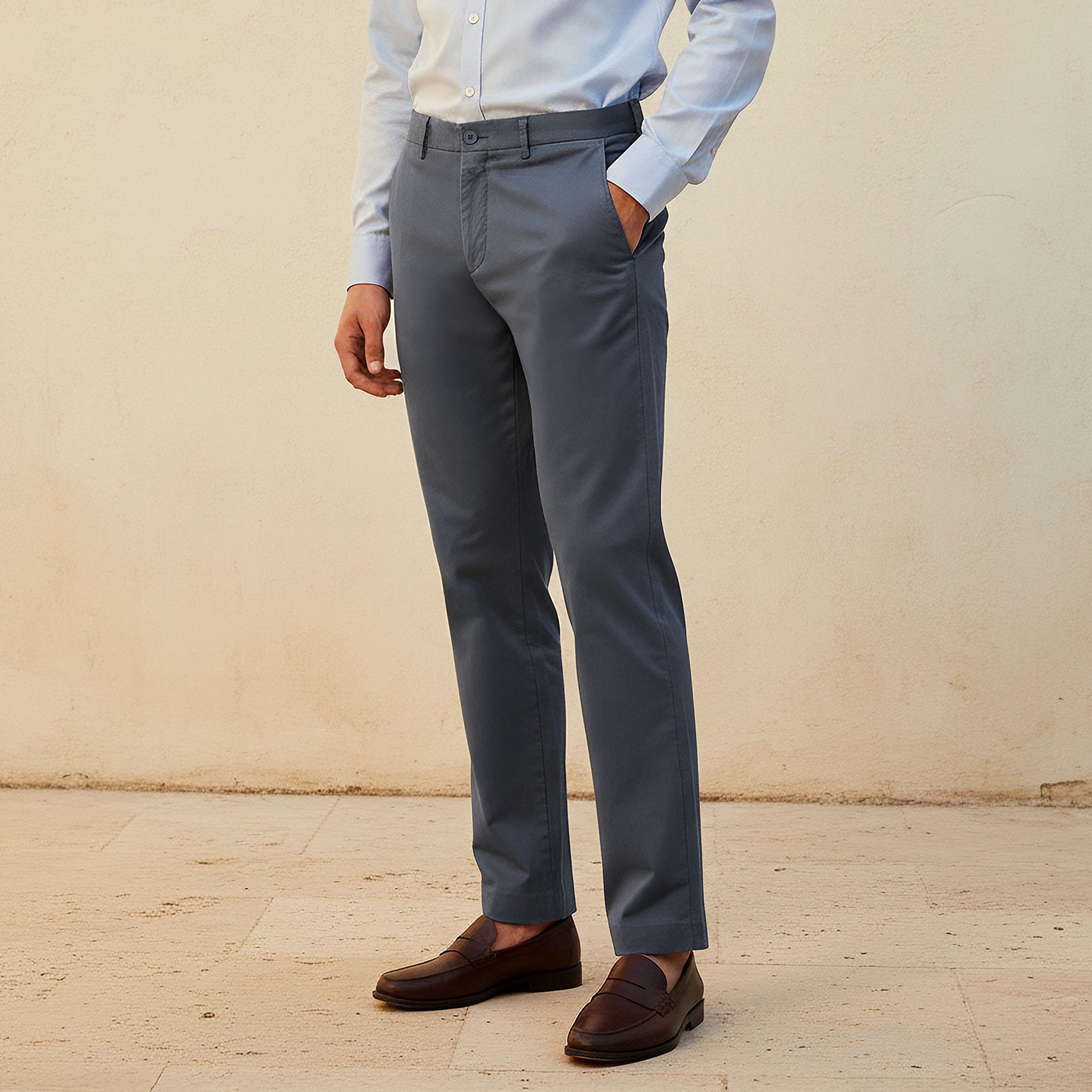 Regular Fit Flexi Waist Drill Formal Trousers-men-clothing-bottoms-trousersandchinos-trousers-image-1