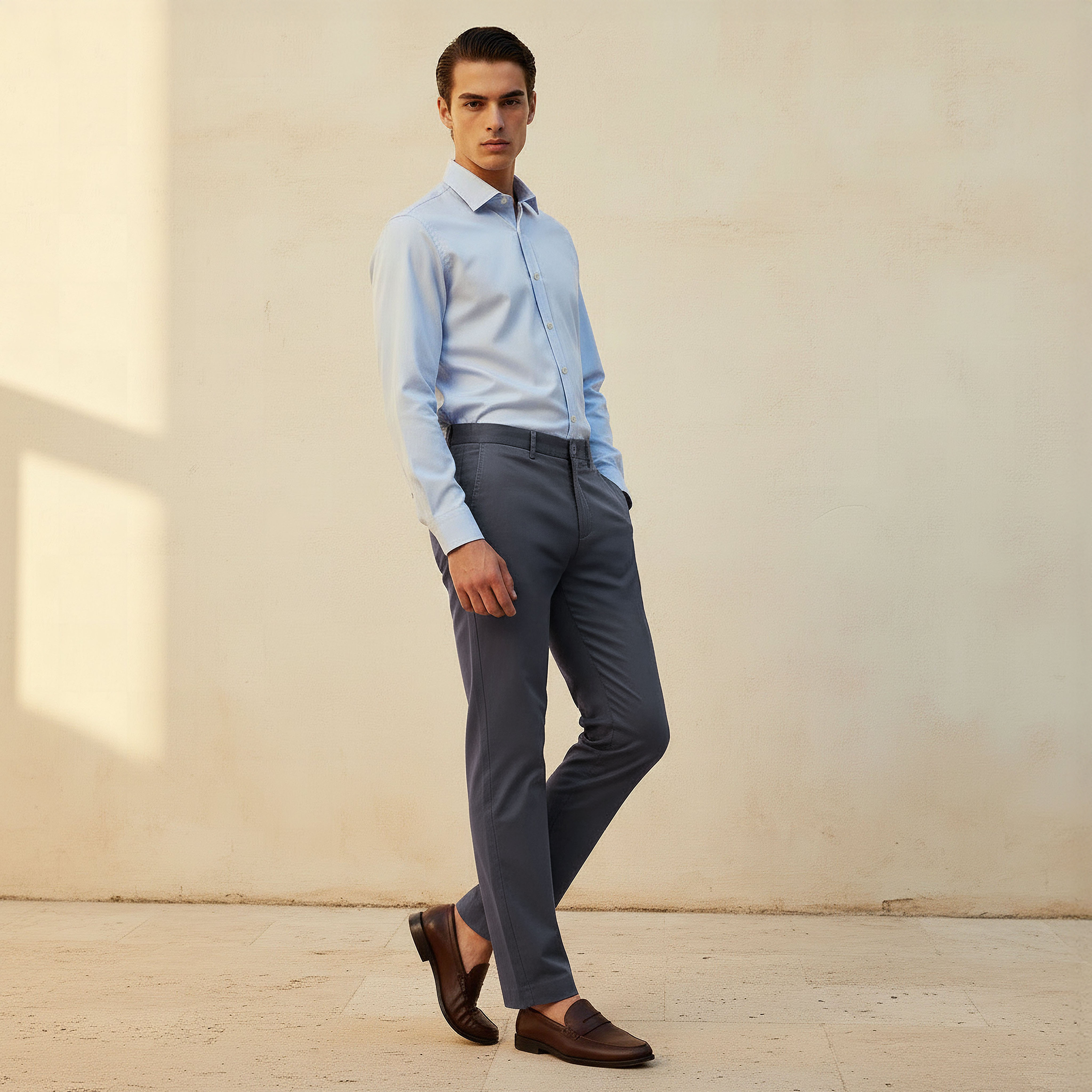 Regular Fit Flexi Waist Drill Formal Trousers-men-clothing-bottoms-trousersandchinos-trousers-image-3