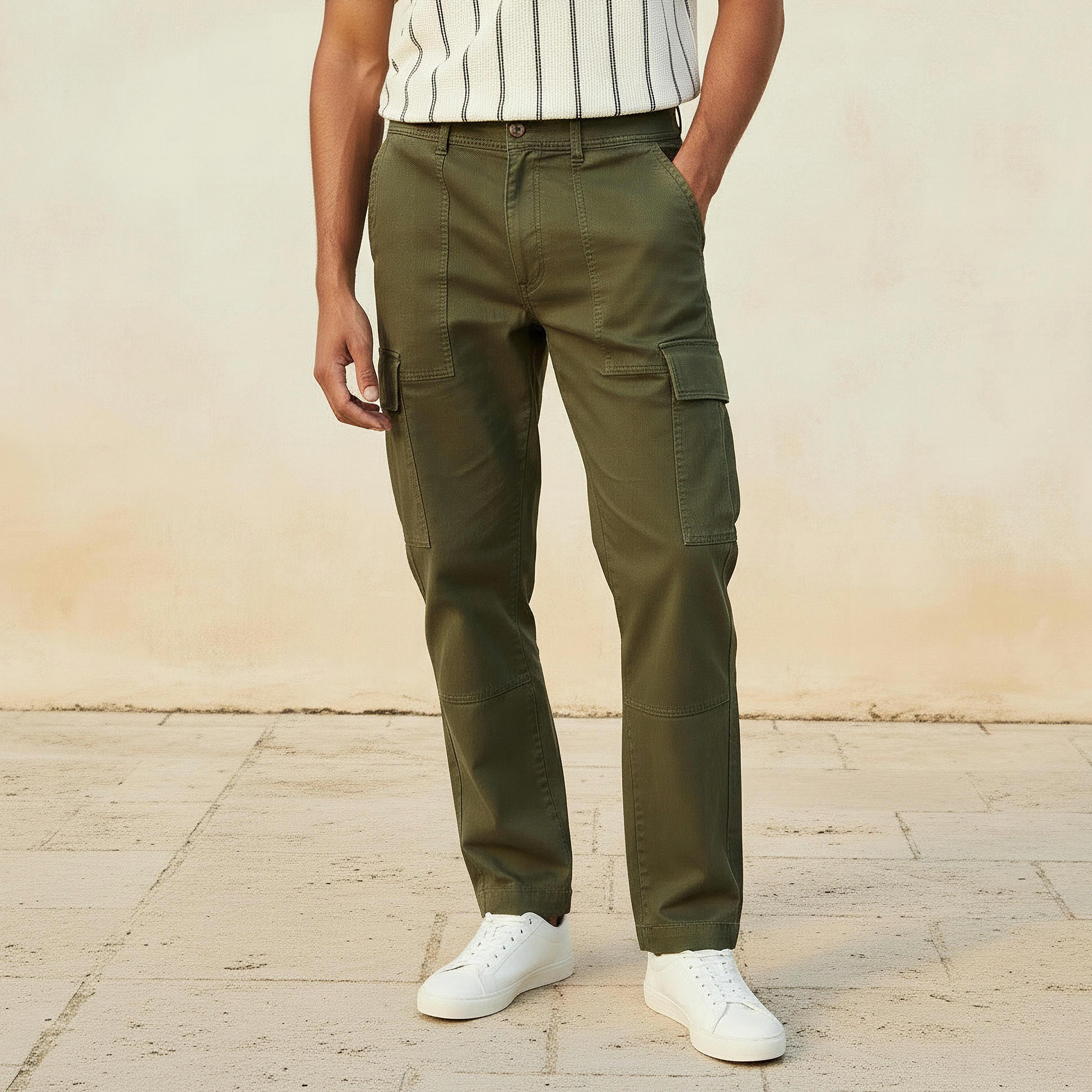 Men Regular Fit Twill Cargo Pants-men-clothing-bottoms-trousersandchinos-trousers-image-1