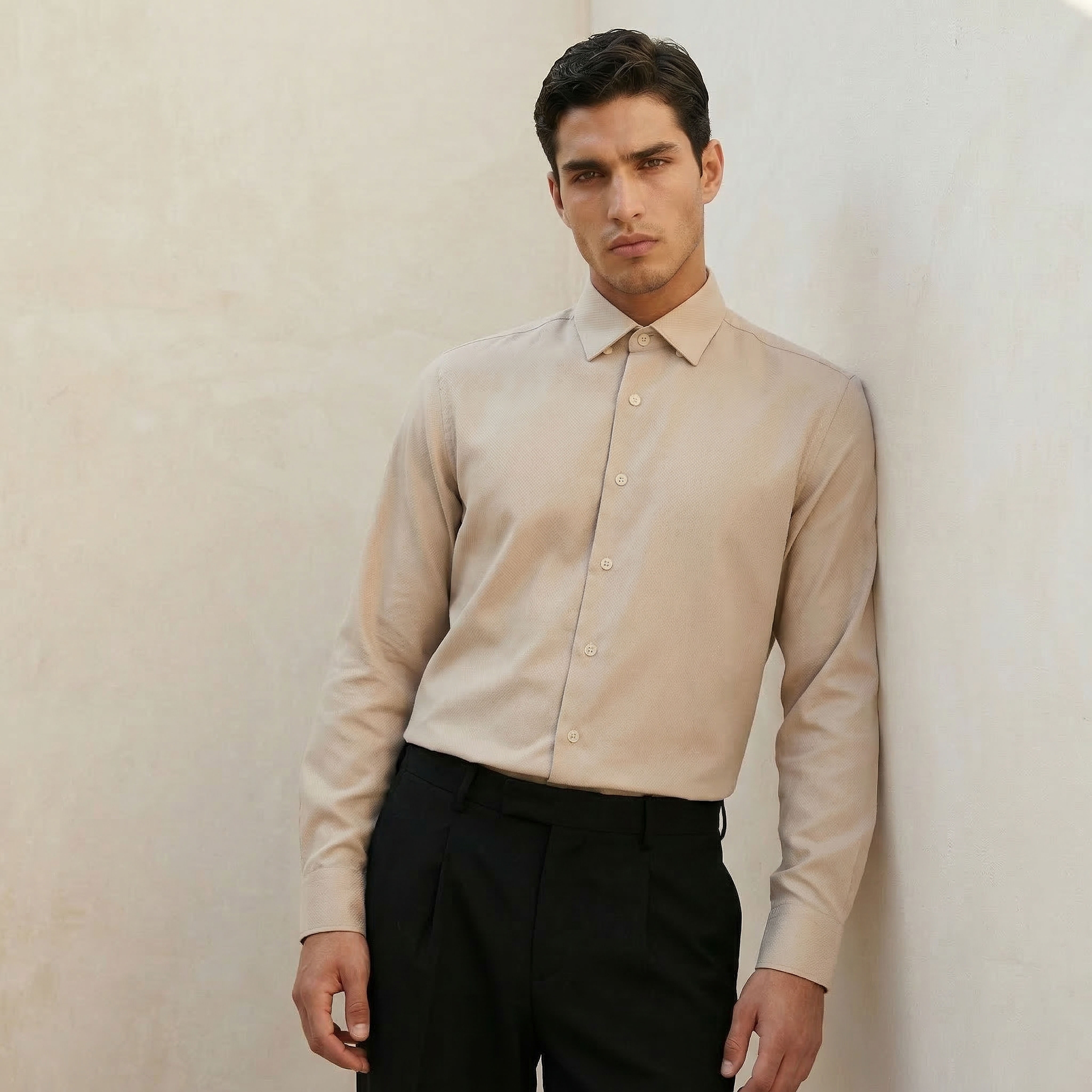 Men Regular Fit Collared Textured Long Sleeves Shirt-men-clothing-shirts-image-1