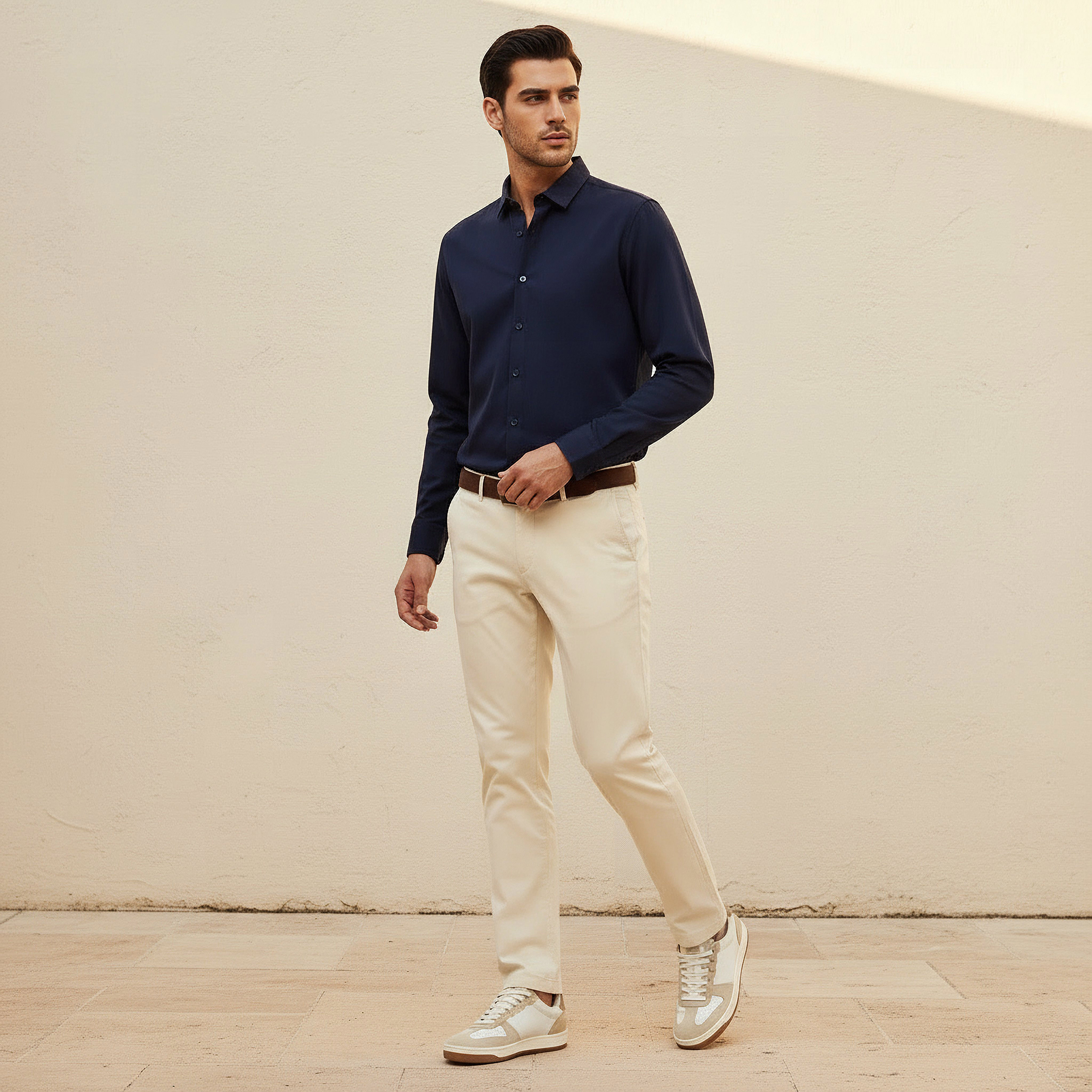 قميص بقصة عادية بياقة قميص وأكمام طويلة بارز الملمس للرجال-men-clothing-shirts-image-3