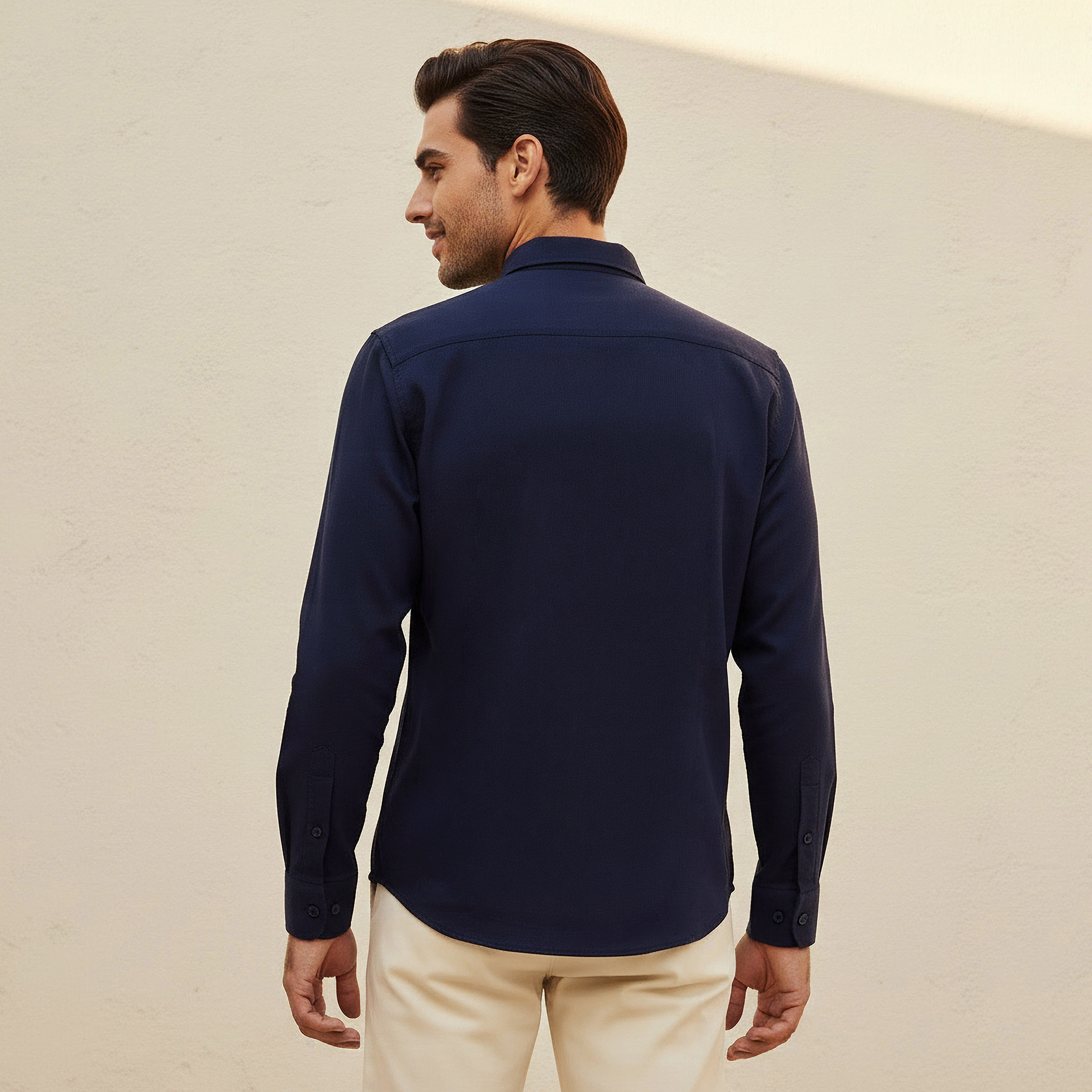 قميص بقصة عادية بياقة قميص وأكمام طويلة بارز الملمس للرجال-men-clothing-shirts-image-4