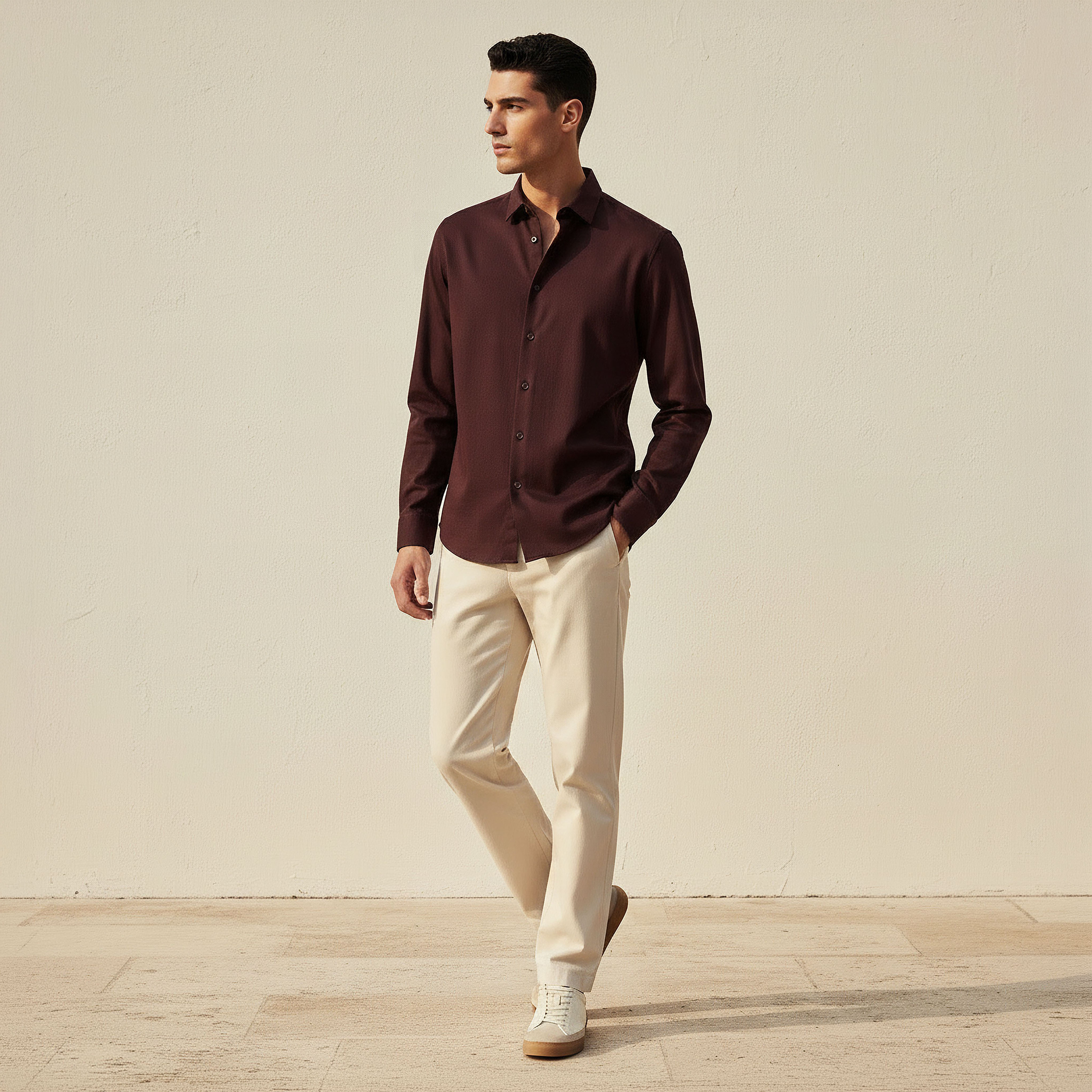 Men Regular Fit Collared Textured Long Sleeves Shirt-men-clothing-shirts-image-3