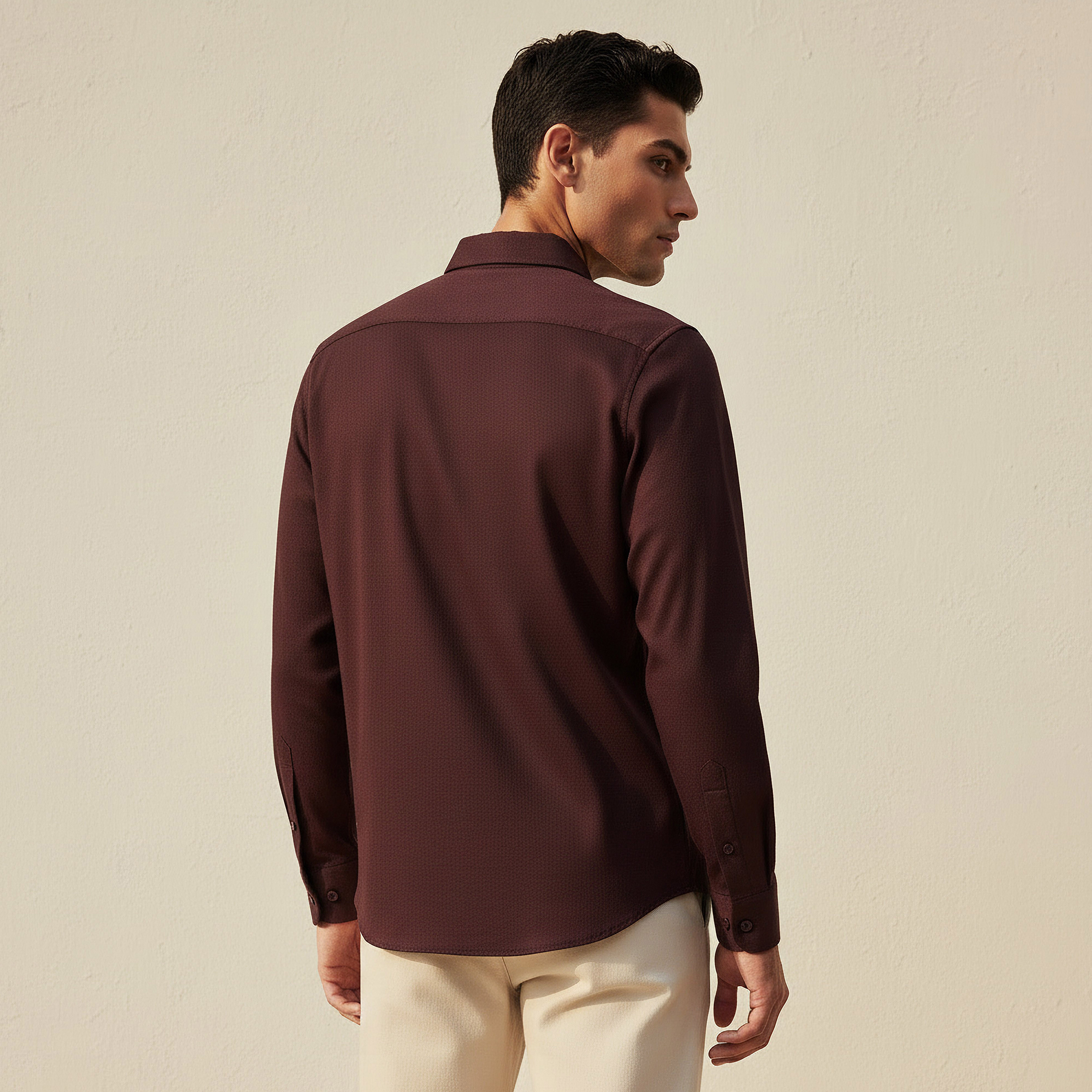 Men Regular Fit Collared Textured Long Sleeves Shirt-men-clothing-shirts-image-4