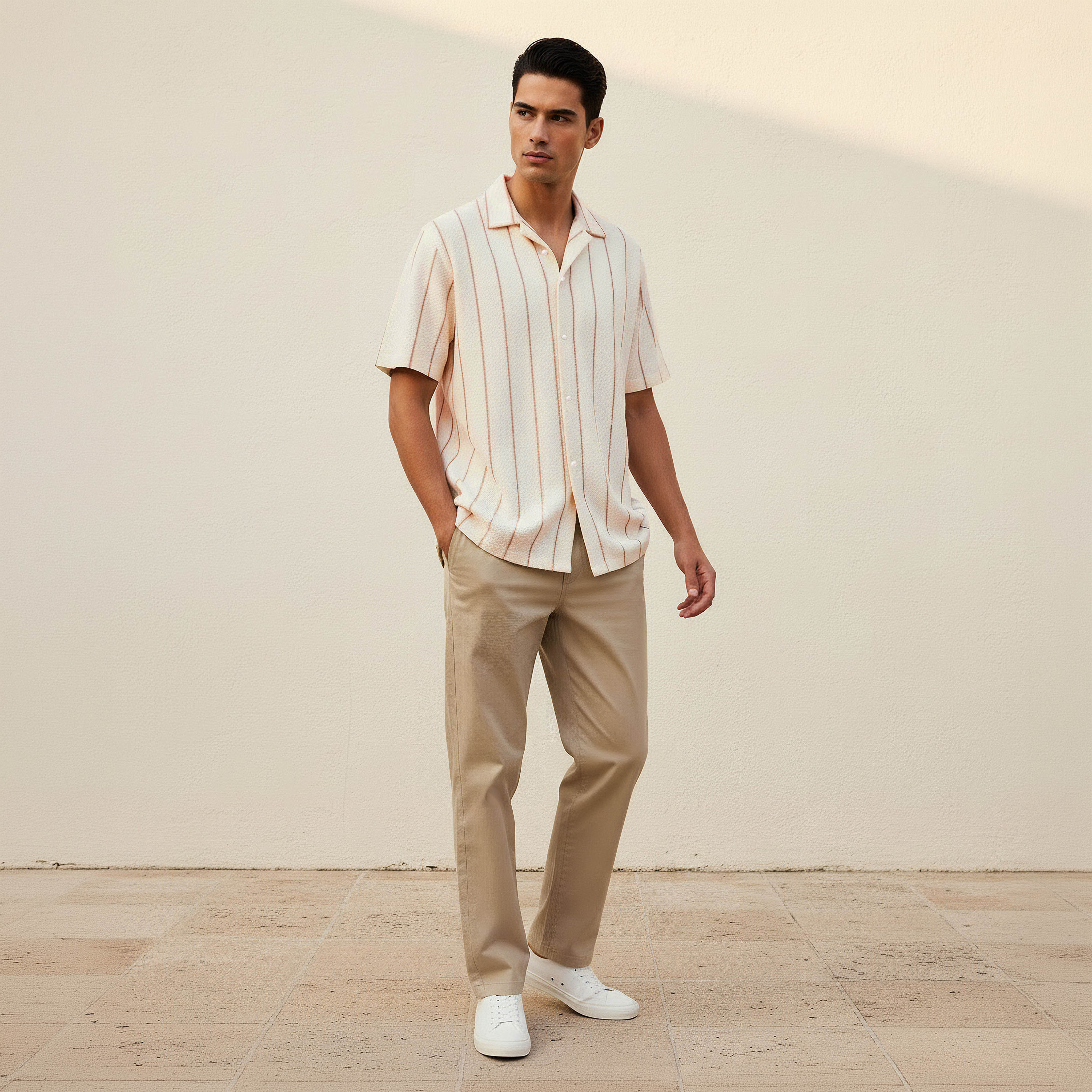 Men Regular Fit Camp Collar Striped Short Sleeve Shirt-men-clothing-shirts-image-3