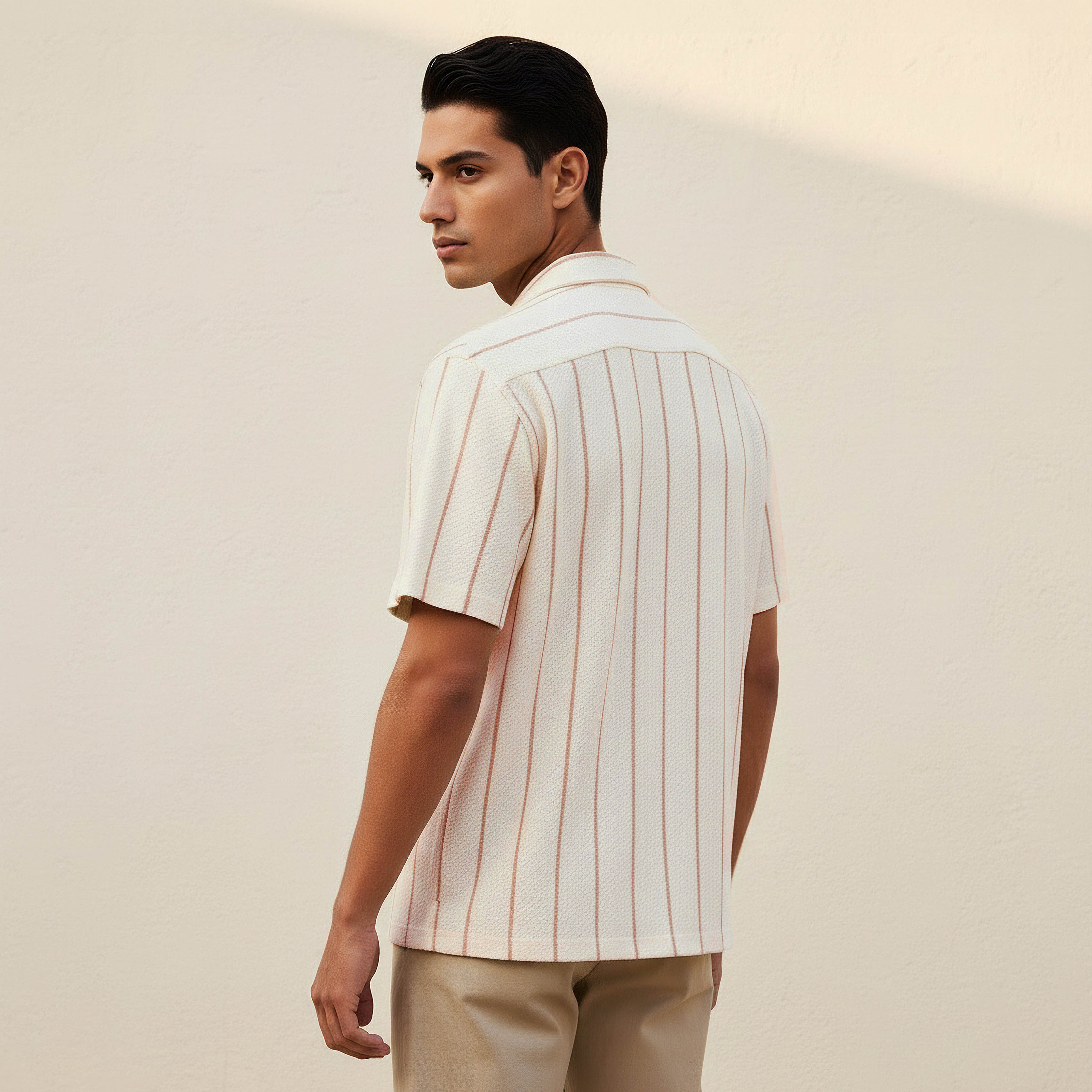 Men Regular Fit Camp Collar Striped Short Sleeve Shirt-men-clothing-shirts-image-4