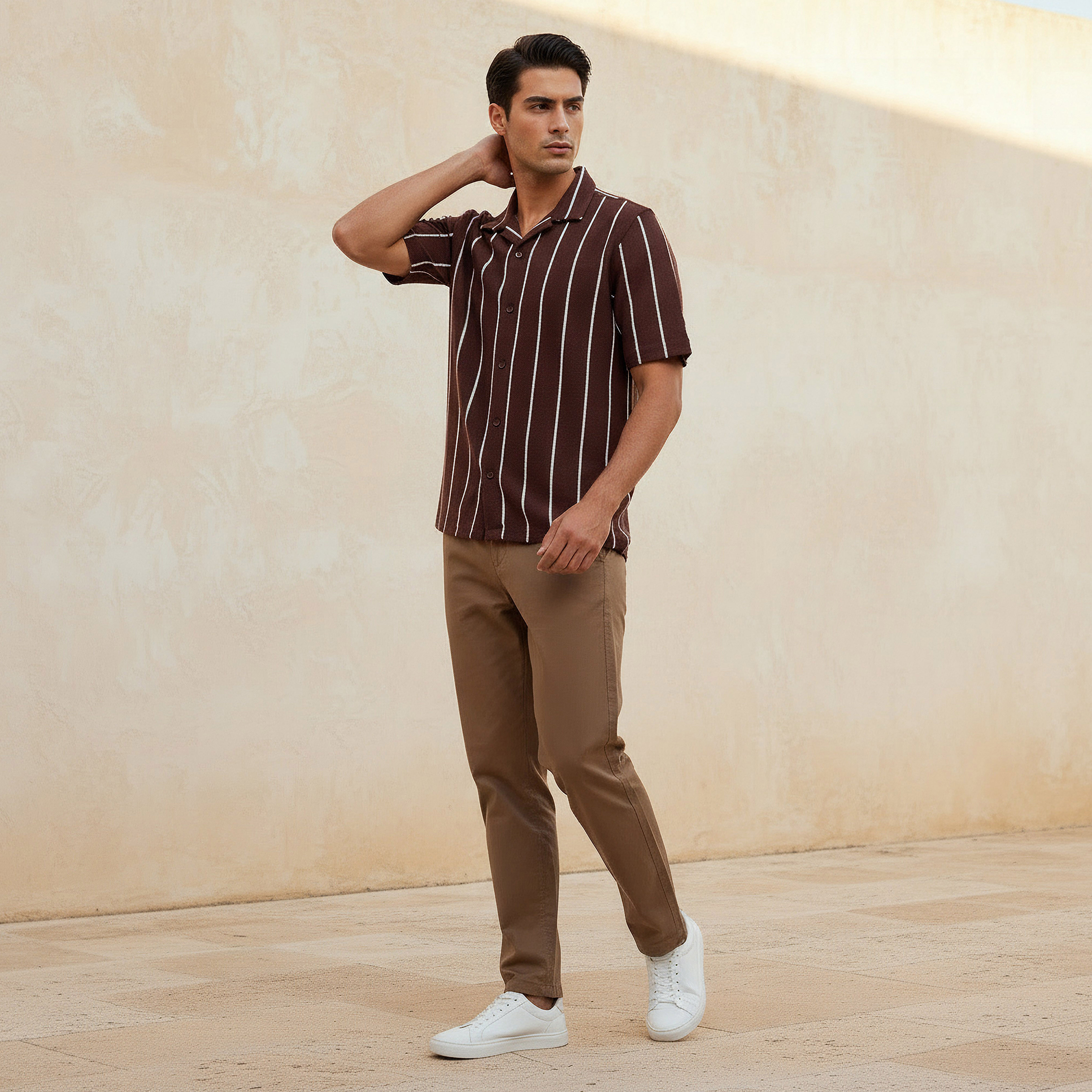 Men Regular Fit Camp Collar Striped Short Sleeve Shirt-men-clothing-shirts-image-3