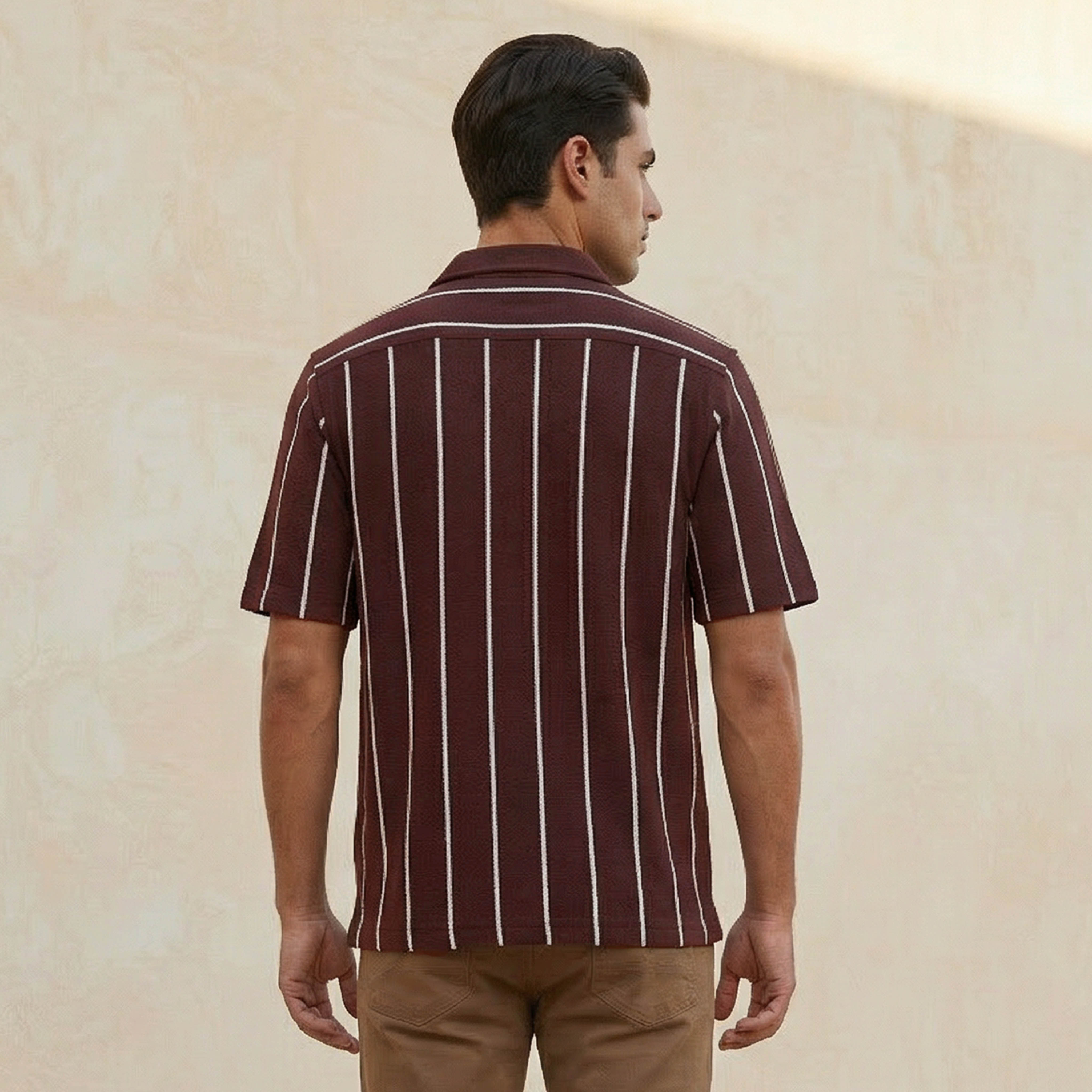 Men Regular Fit Camp Collar Striped Short Sleeve Shirt-men-clothing-shirts-image-4