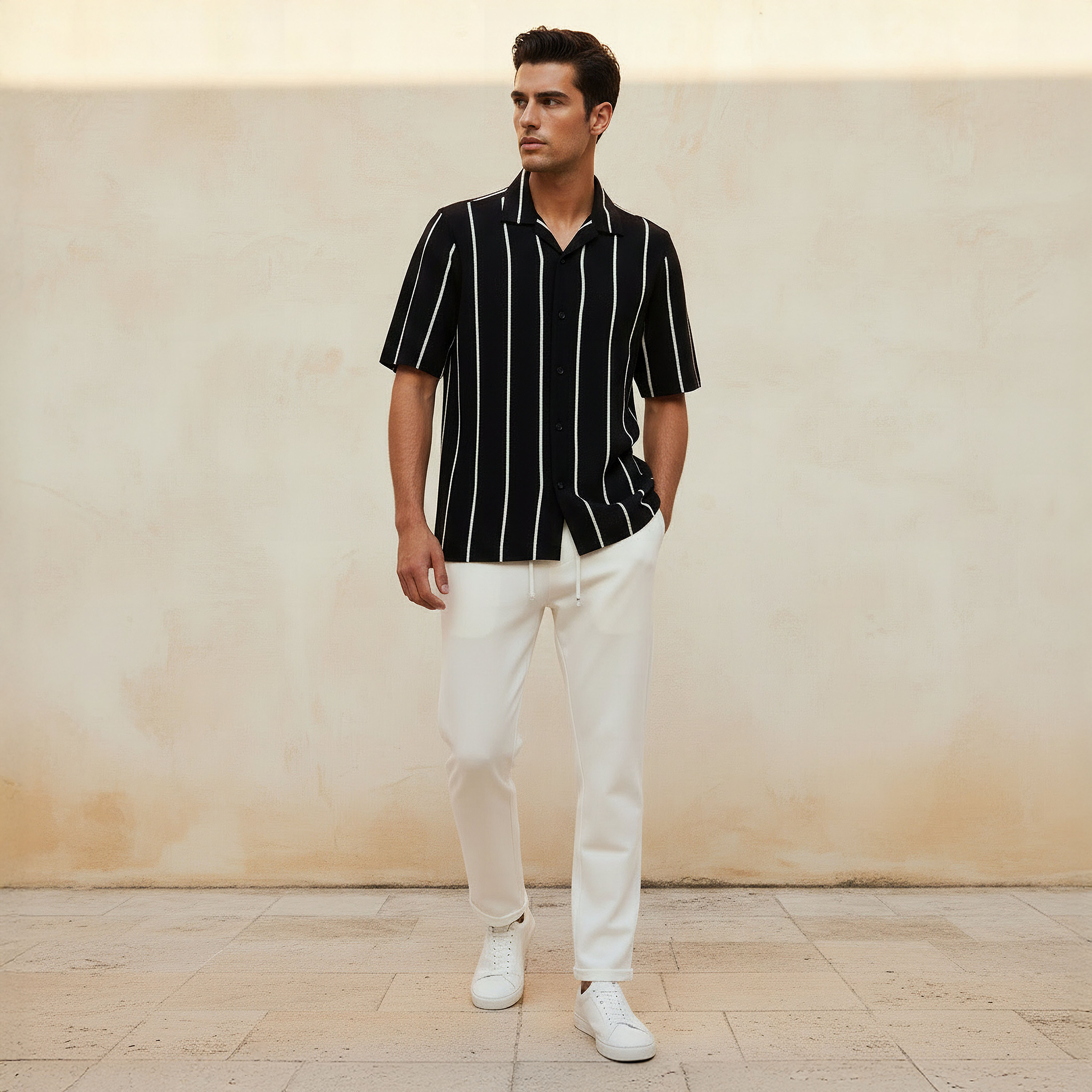 Men Regular Fit Camp Collar Striped Short Sleeve Shirt-men-clothing-shirts-image-3