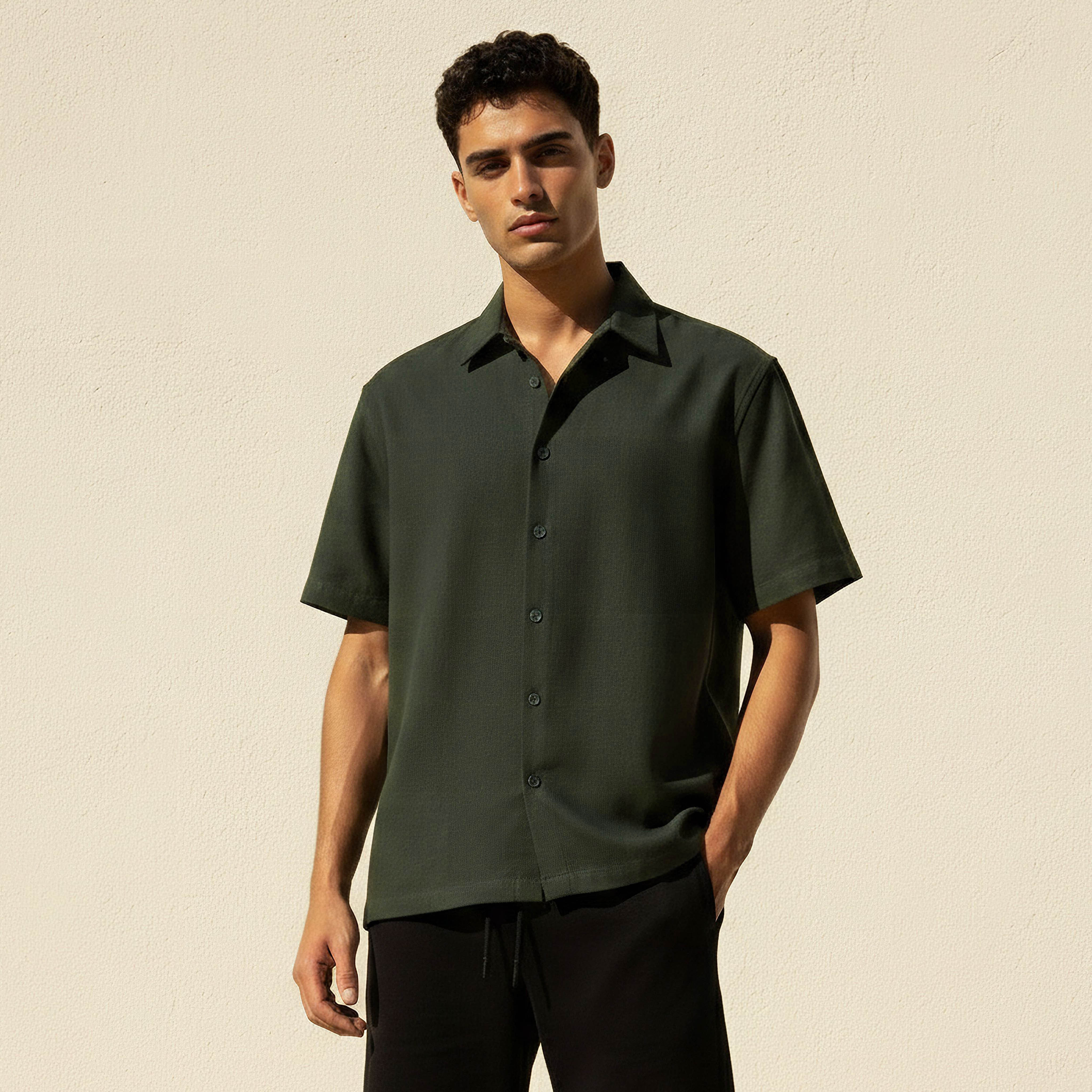 Men Regular Fit Collared Short Sleeve Shirt-men-clothing-shirts-image-1