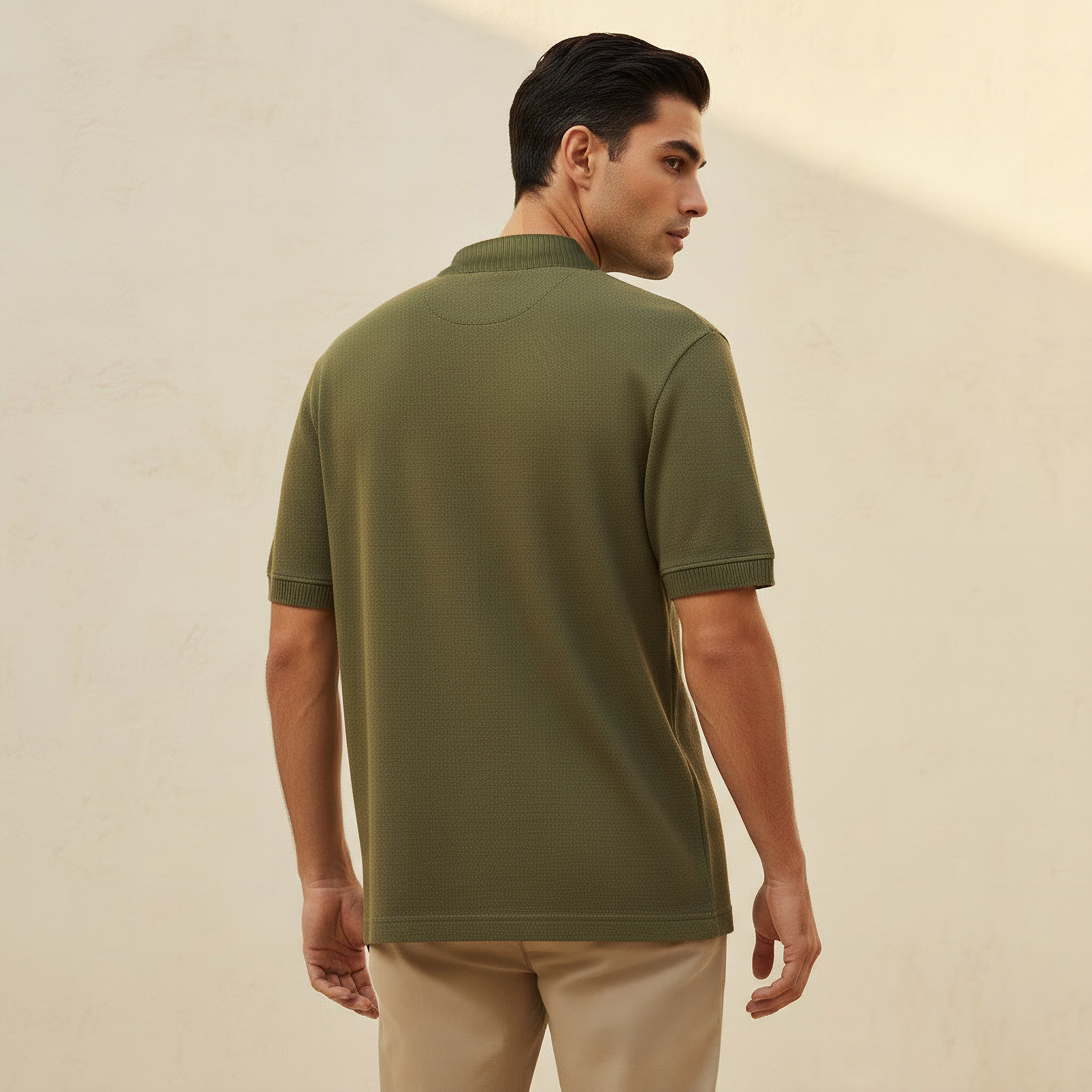 Men Short Sleeves Johnny Collar Jacquard Polo T-shirt-men-clothing-tshirtsandpolos-polos-image-4